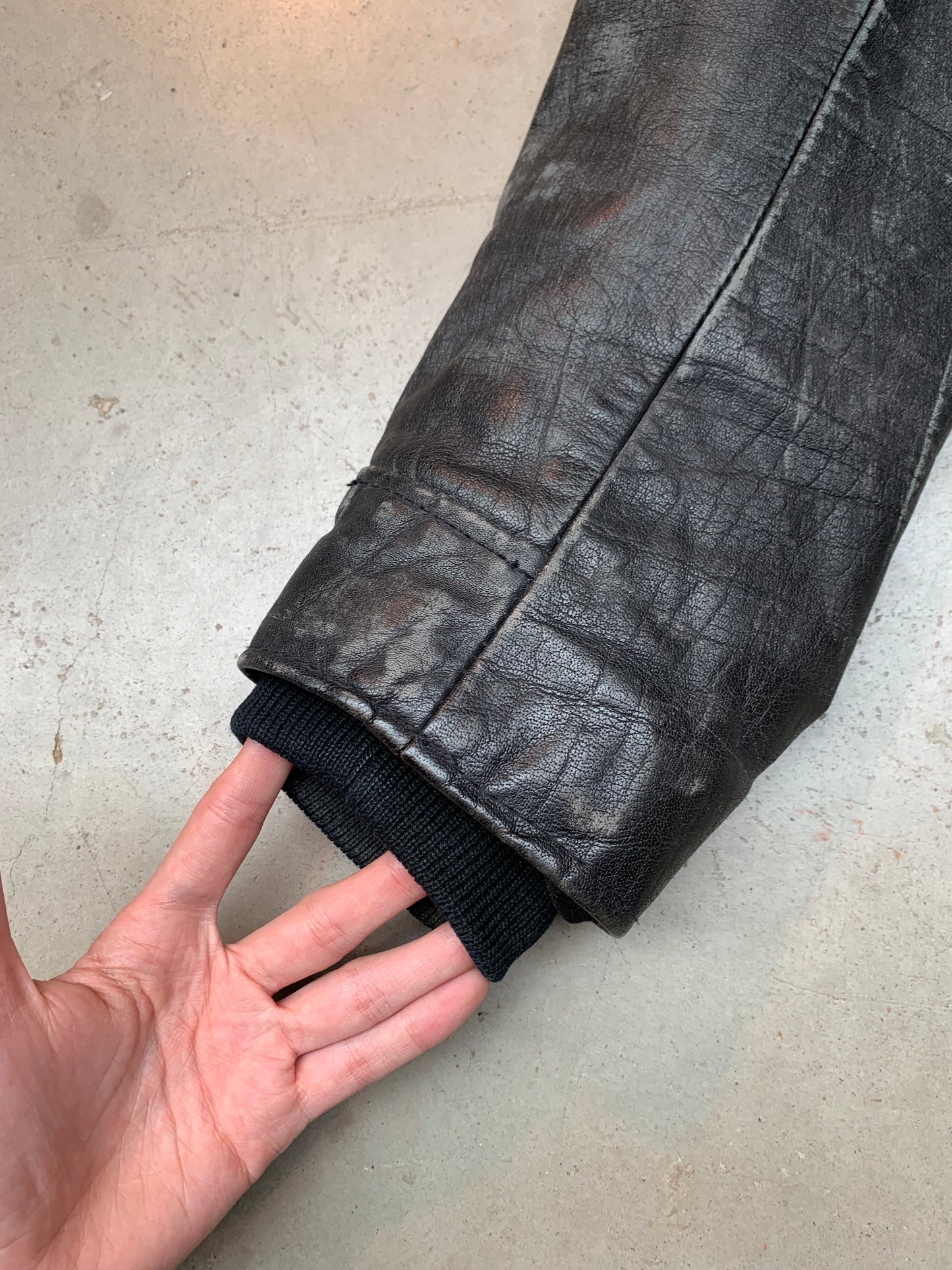 Vintage Wornout Black Gray Leather Jacket