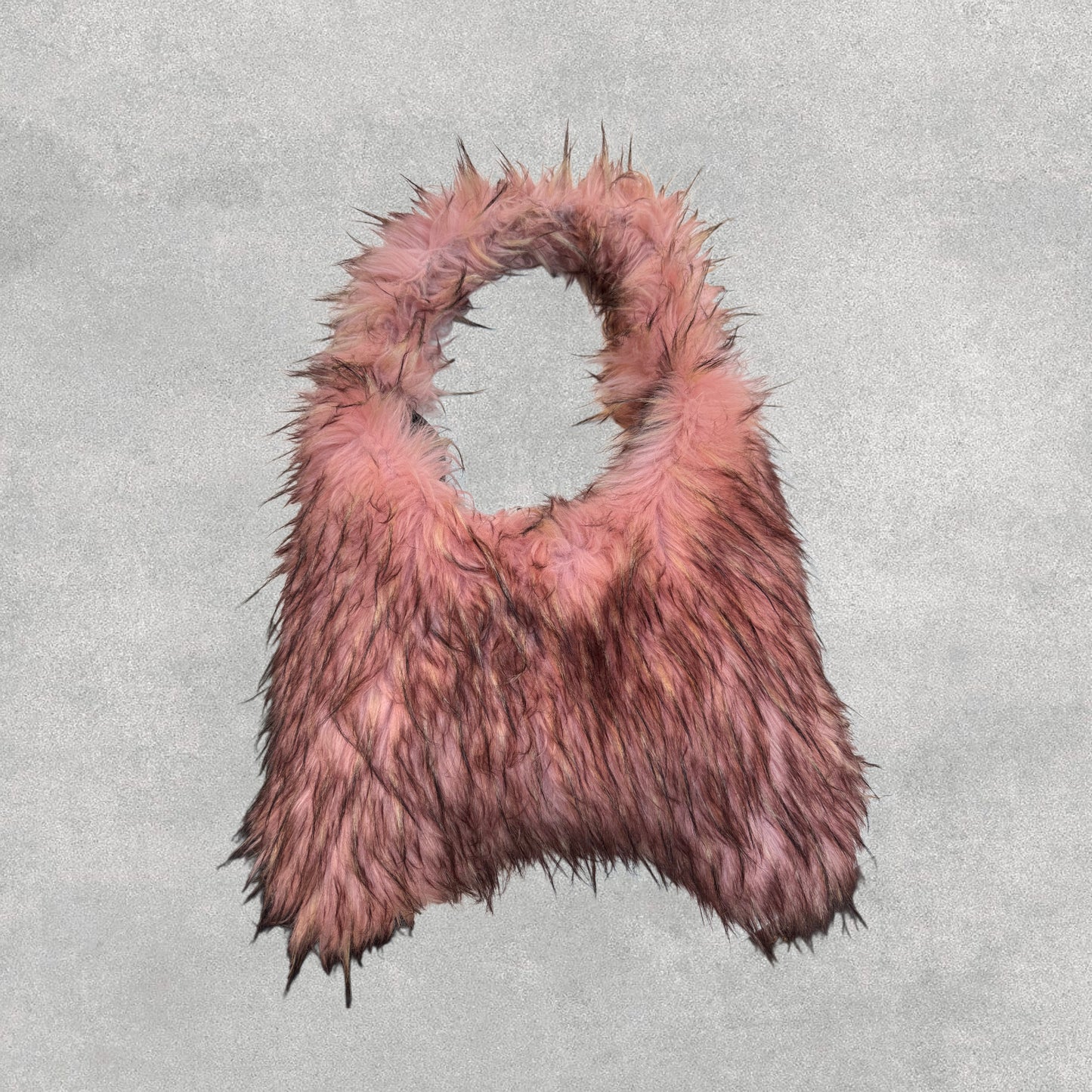 Pink Faux Fur Shoulder Bag With Black Accents