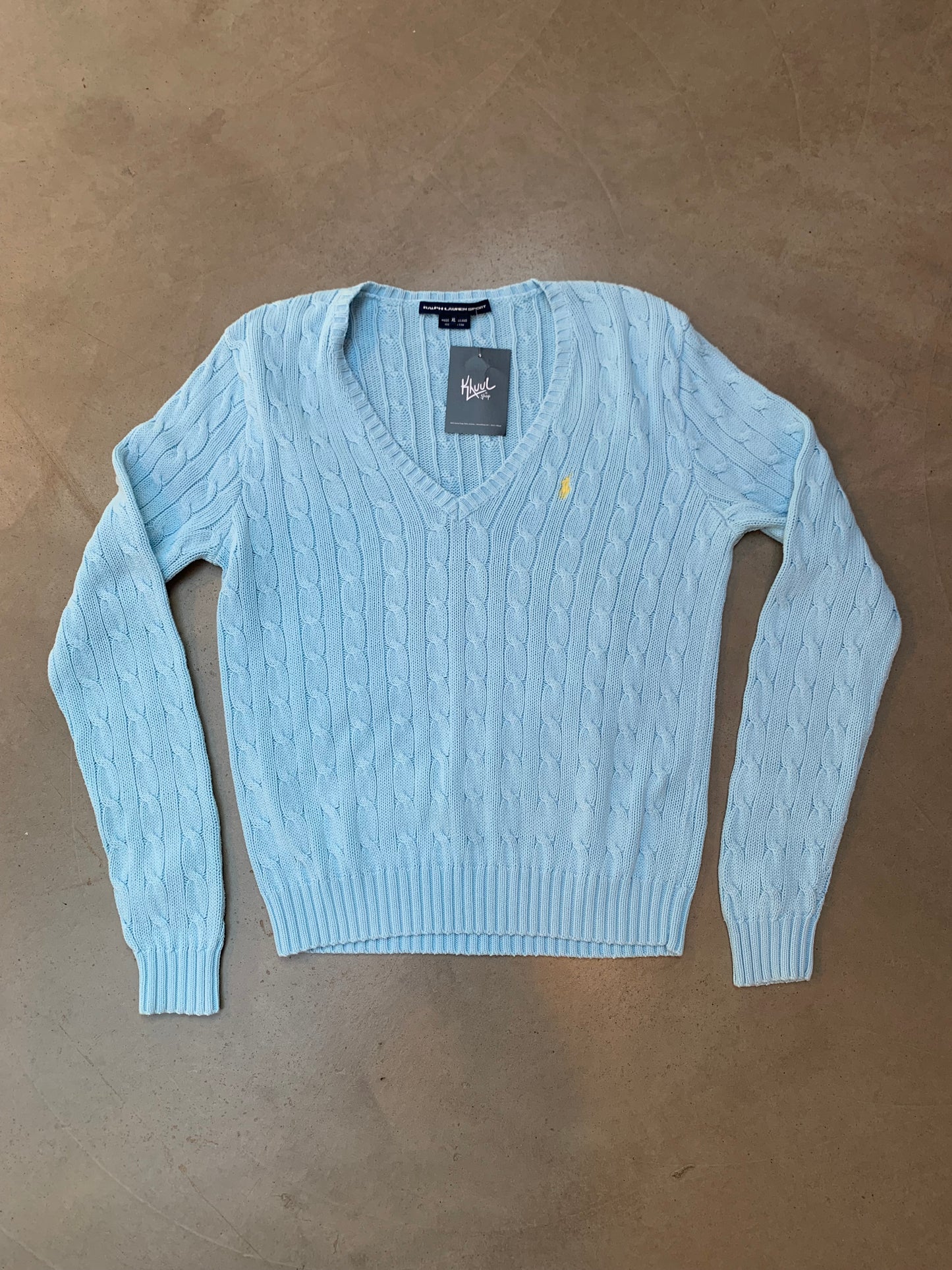 Sky Blue Cable Knit Sweater Ralph Lauren V Neck