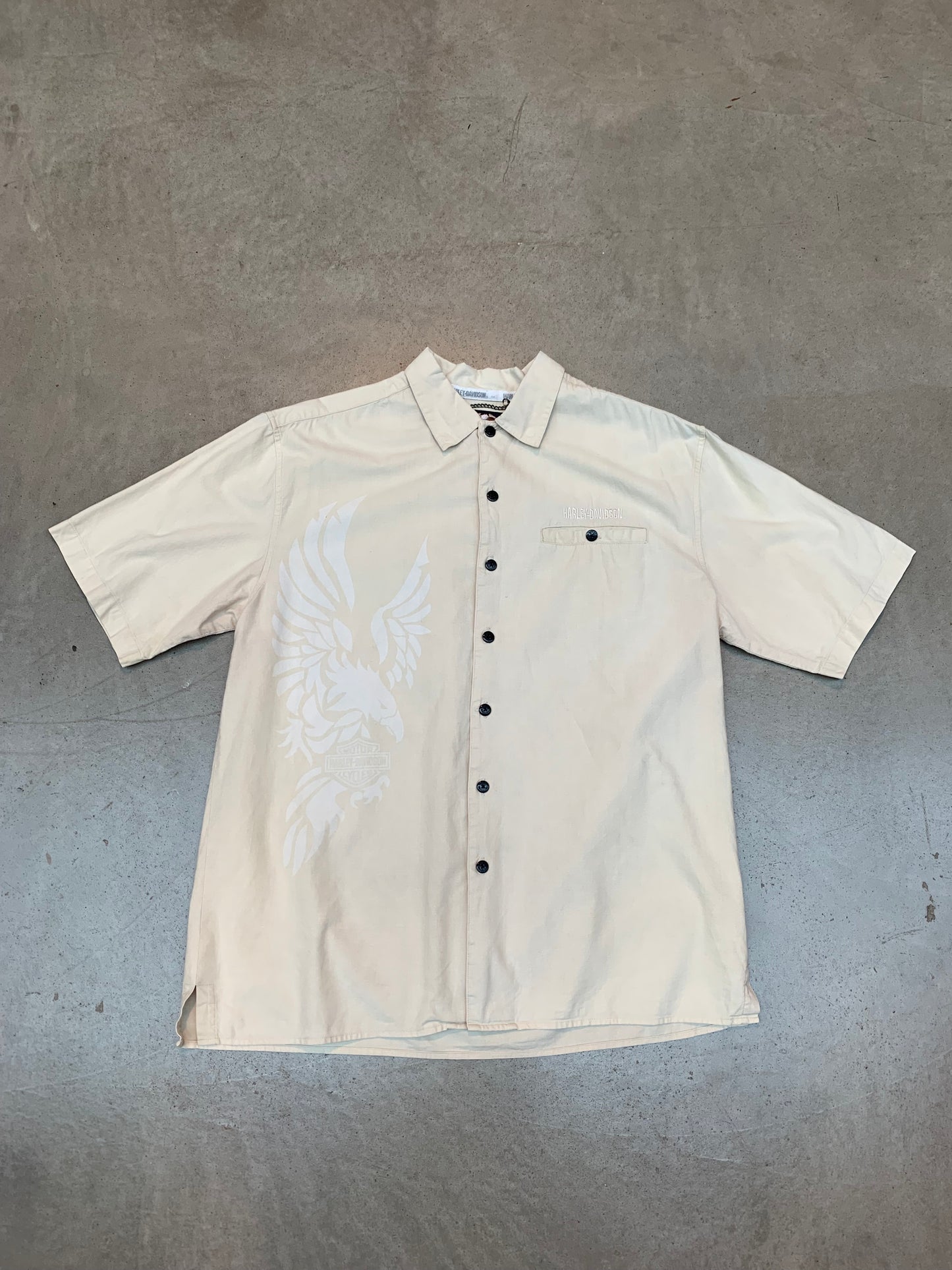 Harley-Davidson Beige Short Sleeve Button-Up Shirt