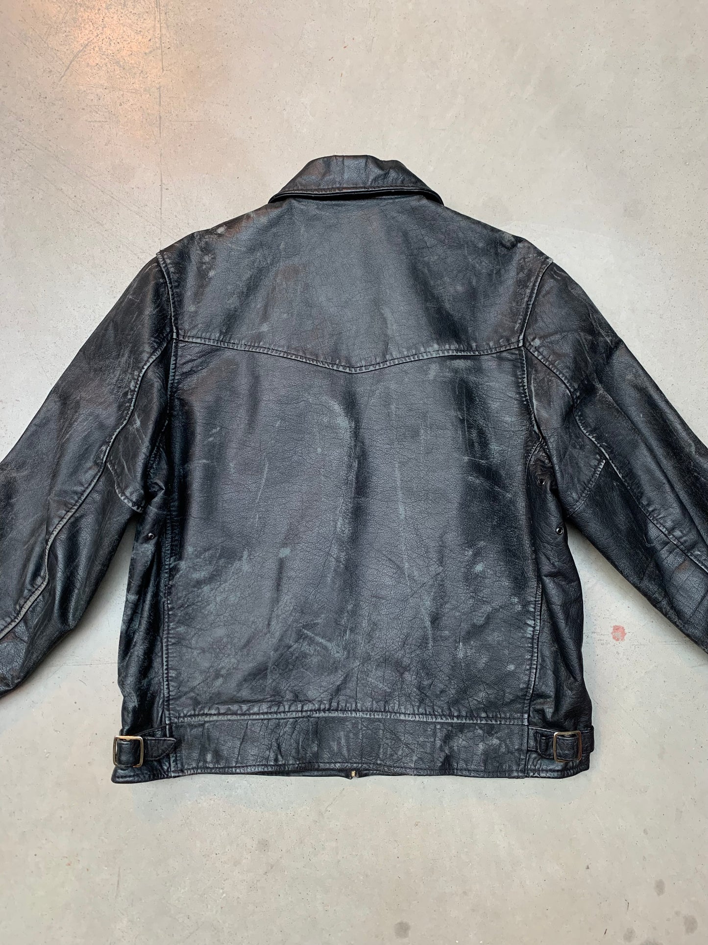 Vintage Wornout Black Gray Leather Jacket