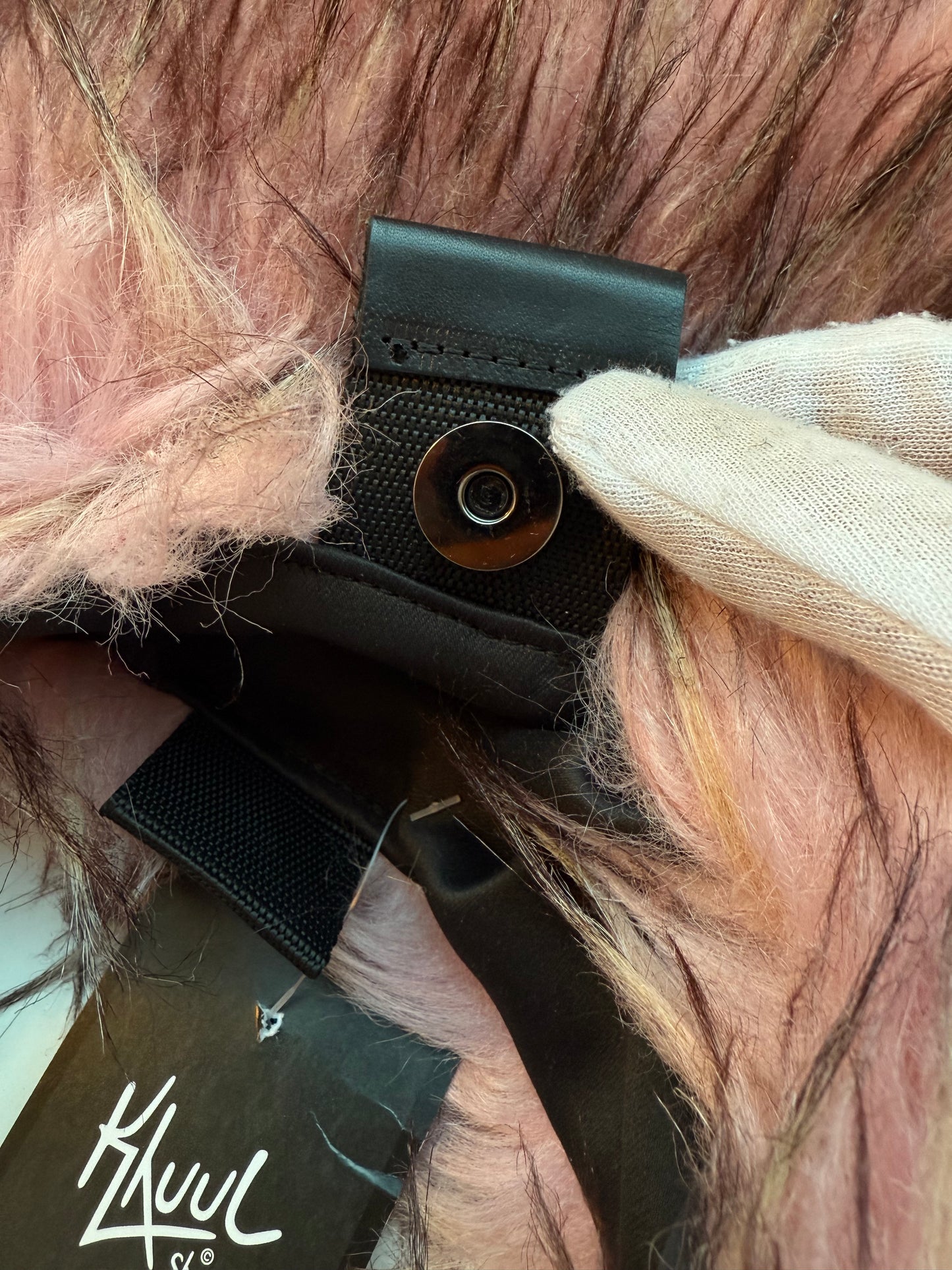 Pink Faux Fur Shoulder Bag With Black Accents