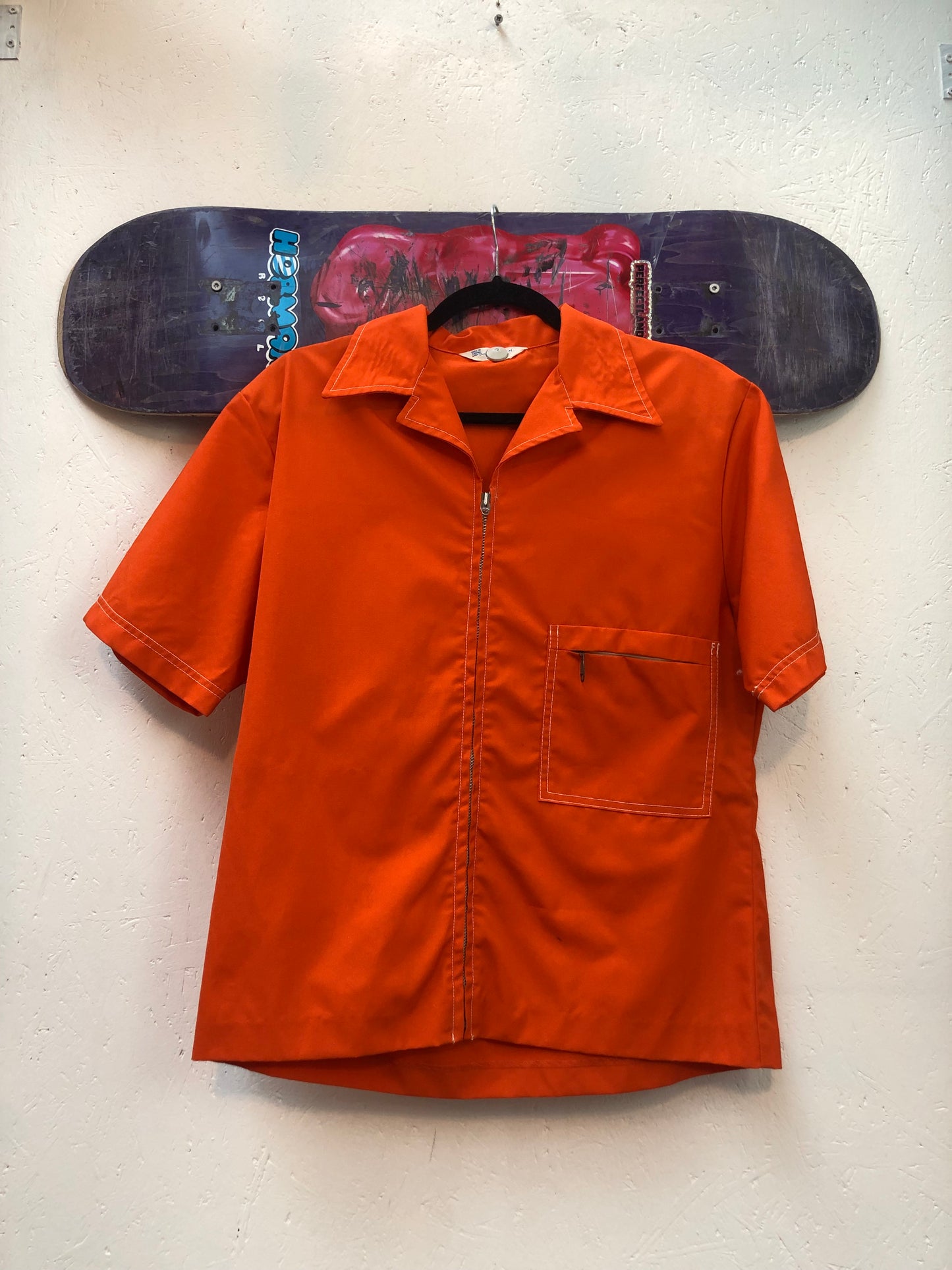 Vintage Orange Zip Up Shirt Men’s Size M