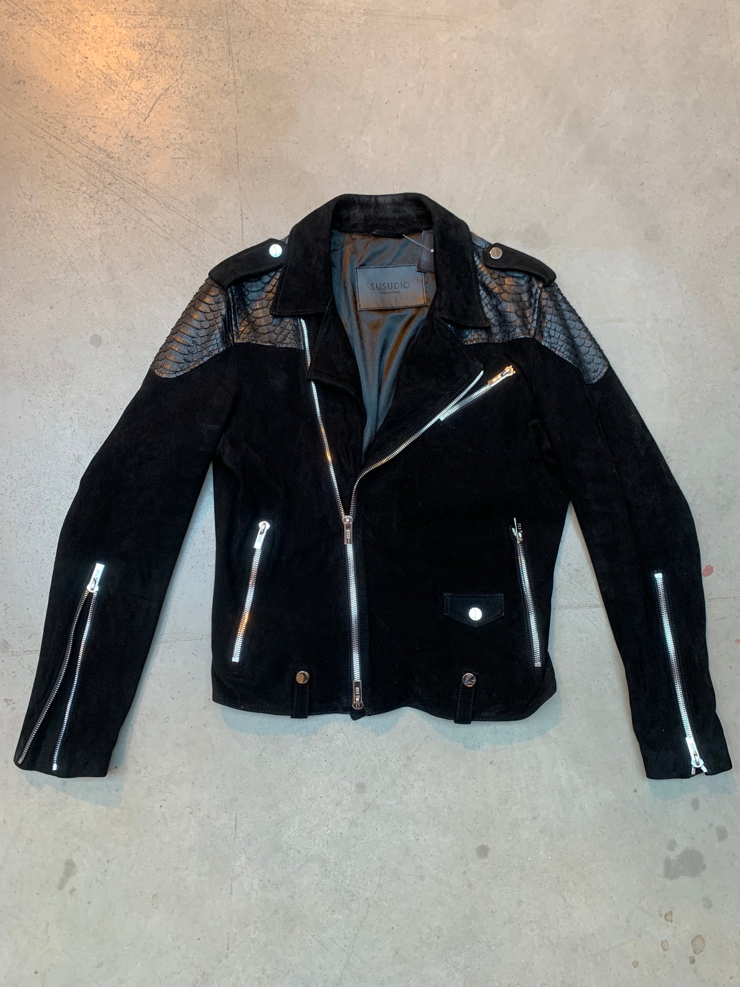 Vintage Unisex SUSUDIO Black Suede Biker Jacket