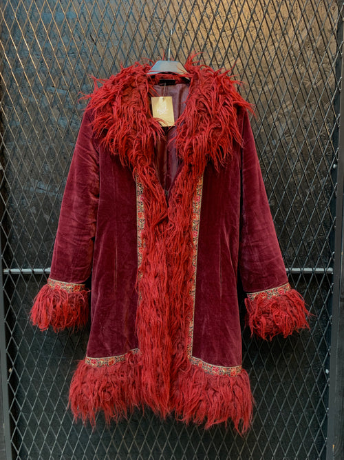 Women's Vintage Red Velvet Boho Coat