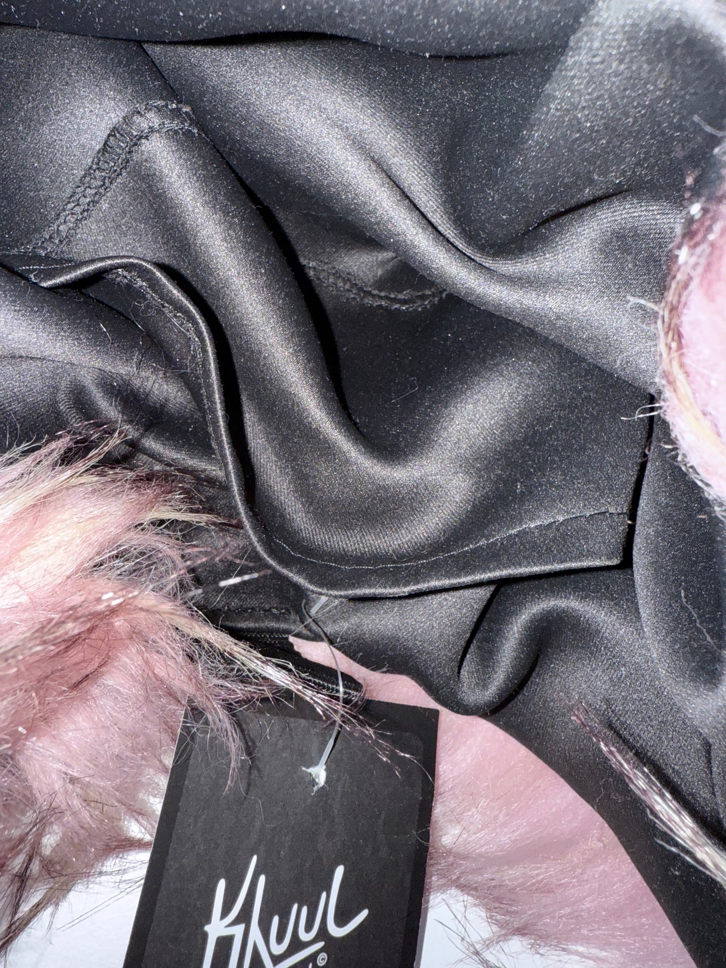 Pink Faux Fur Shoulder Bag With Black Accents