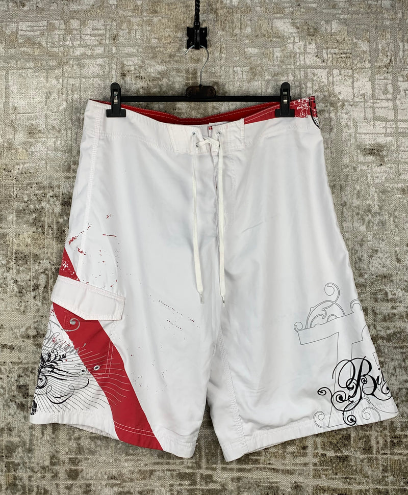 BillaBong White Red and Black Design Shorts