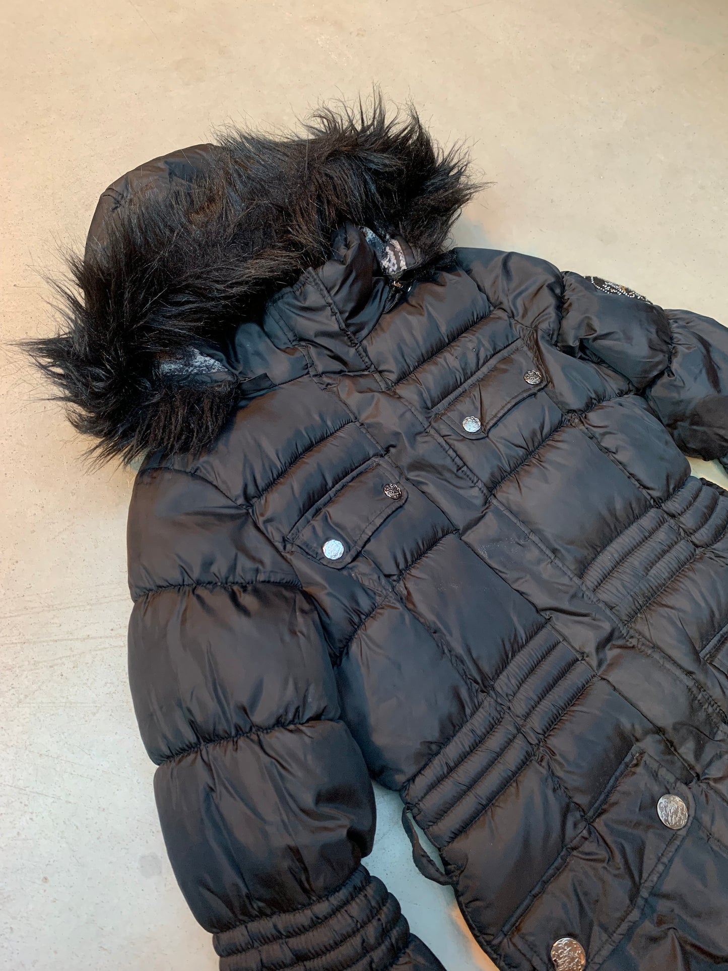 Y2K Women's Black Beaded Apple Bottoms Winter Coat