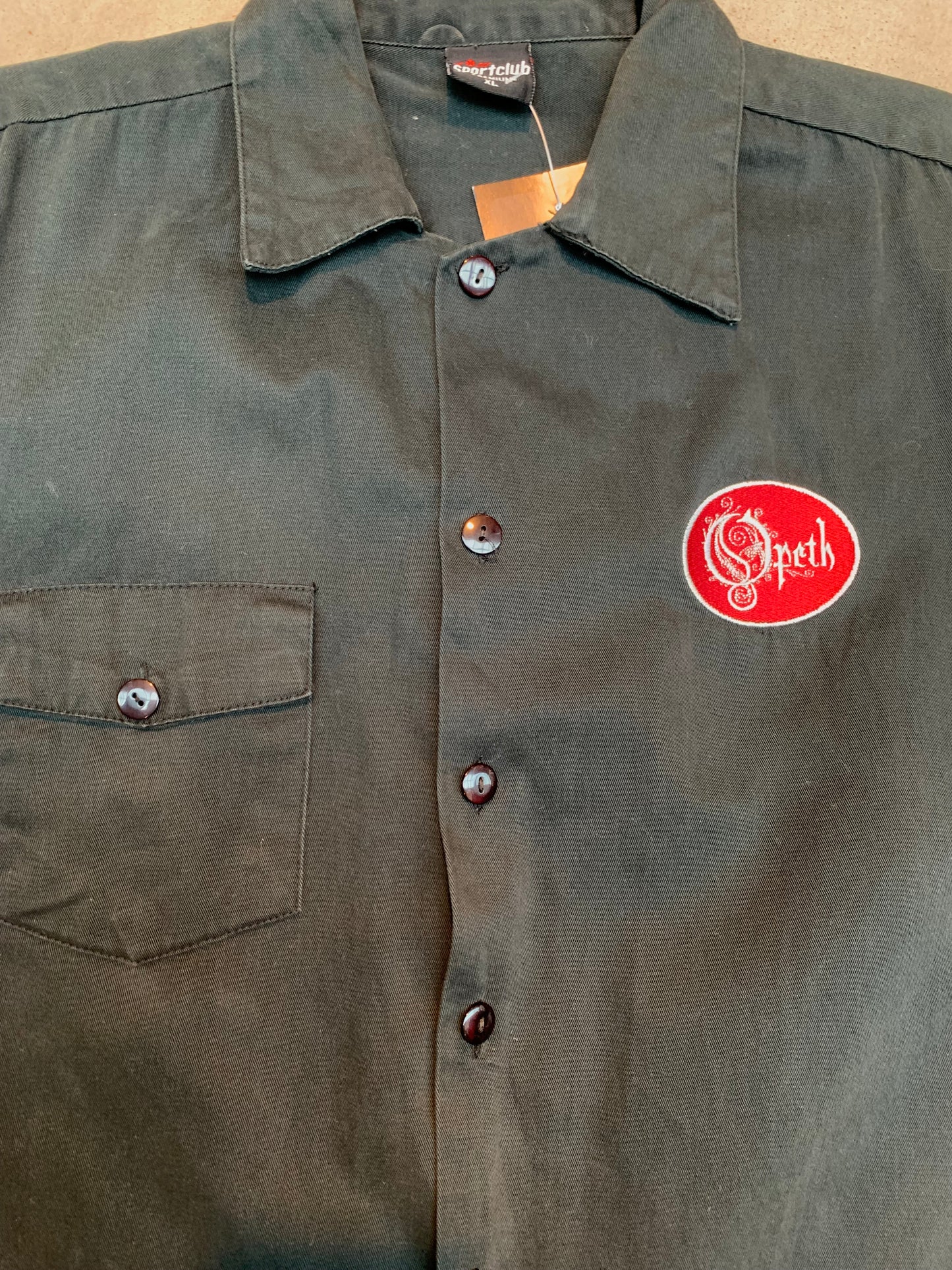 Opeth Black Work Shirt with Red Logo Patch