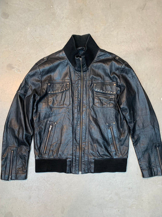 Bruno Banani Black Leather Zip Up Jacket