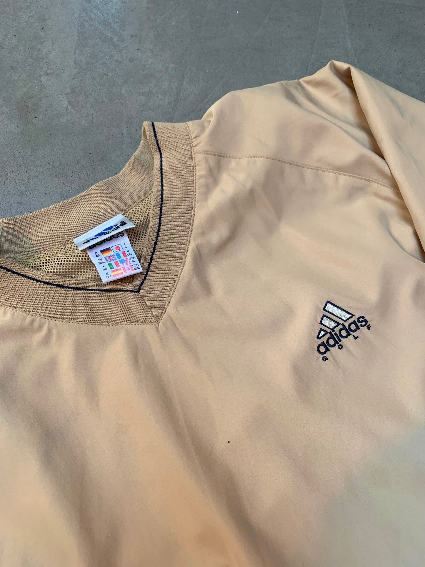 Adidas Beige Golf Pullover With V-Neck Mesh Collar