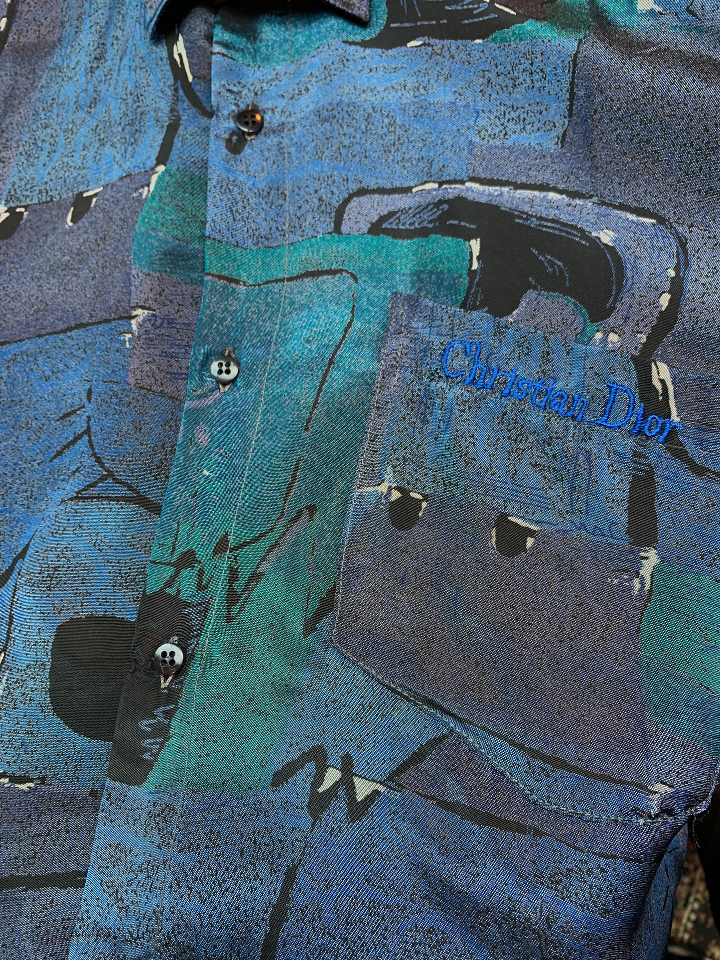 Christian Dior Vintage Abstract Print Silk Long Sleeve Shirt