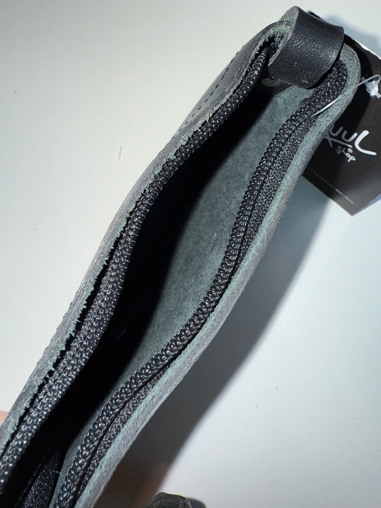 Minimalist Black Leather Wristlet Bag