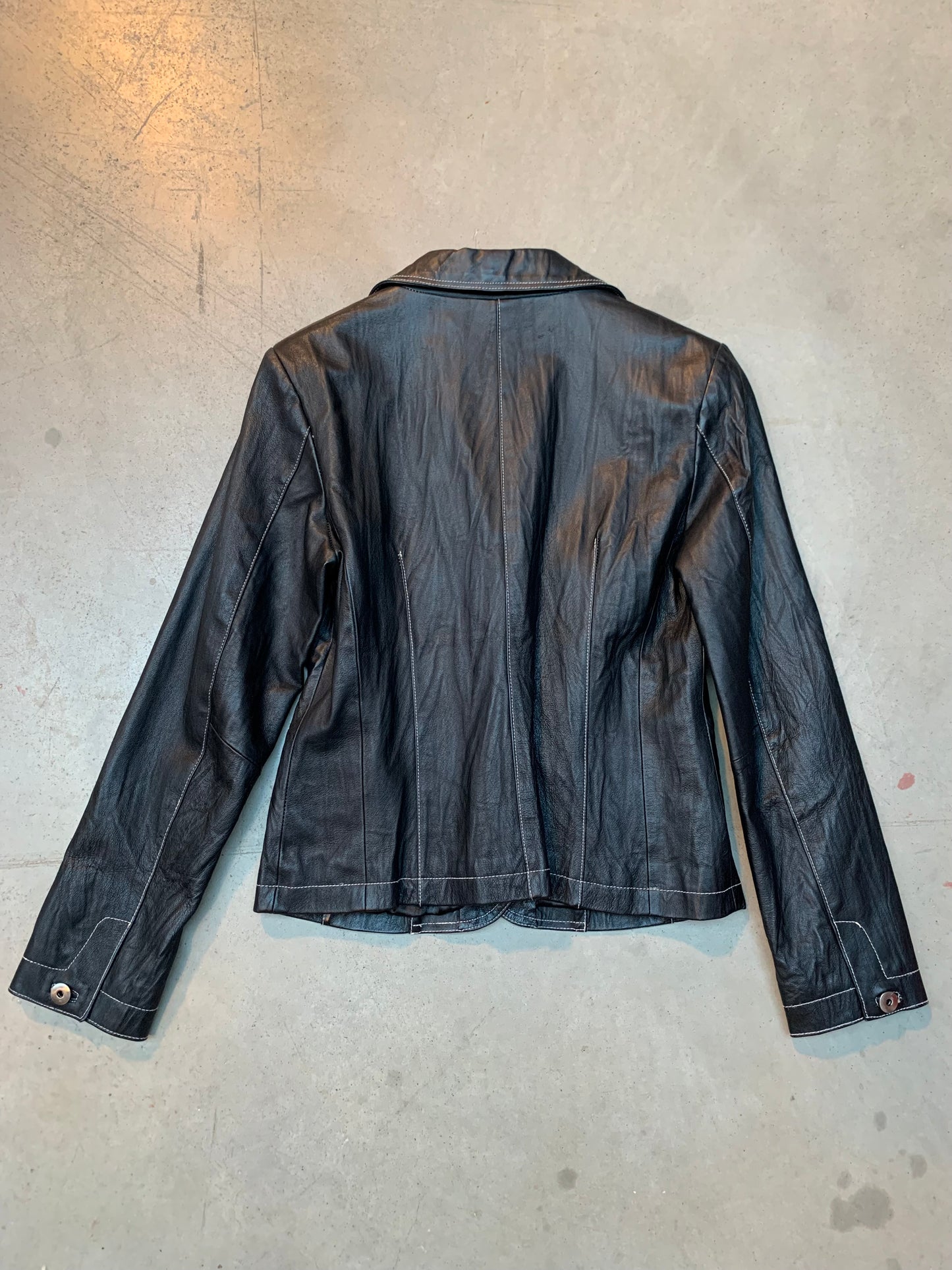Women's Vintage Black Leather Button Up Jacket