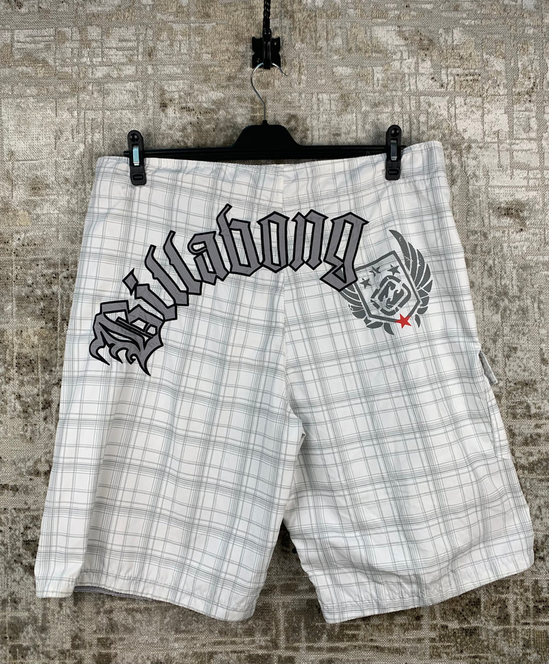 BillaBong White Gray Plaid Print Shorts