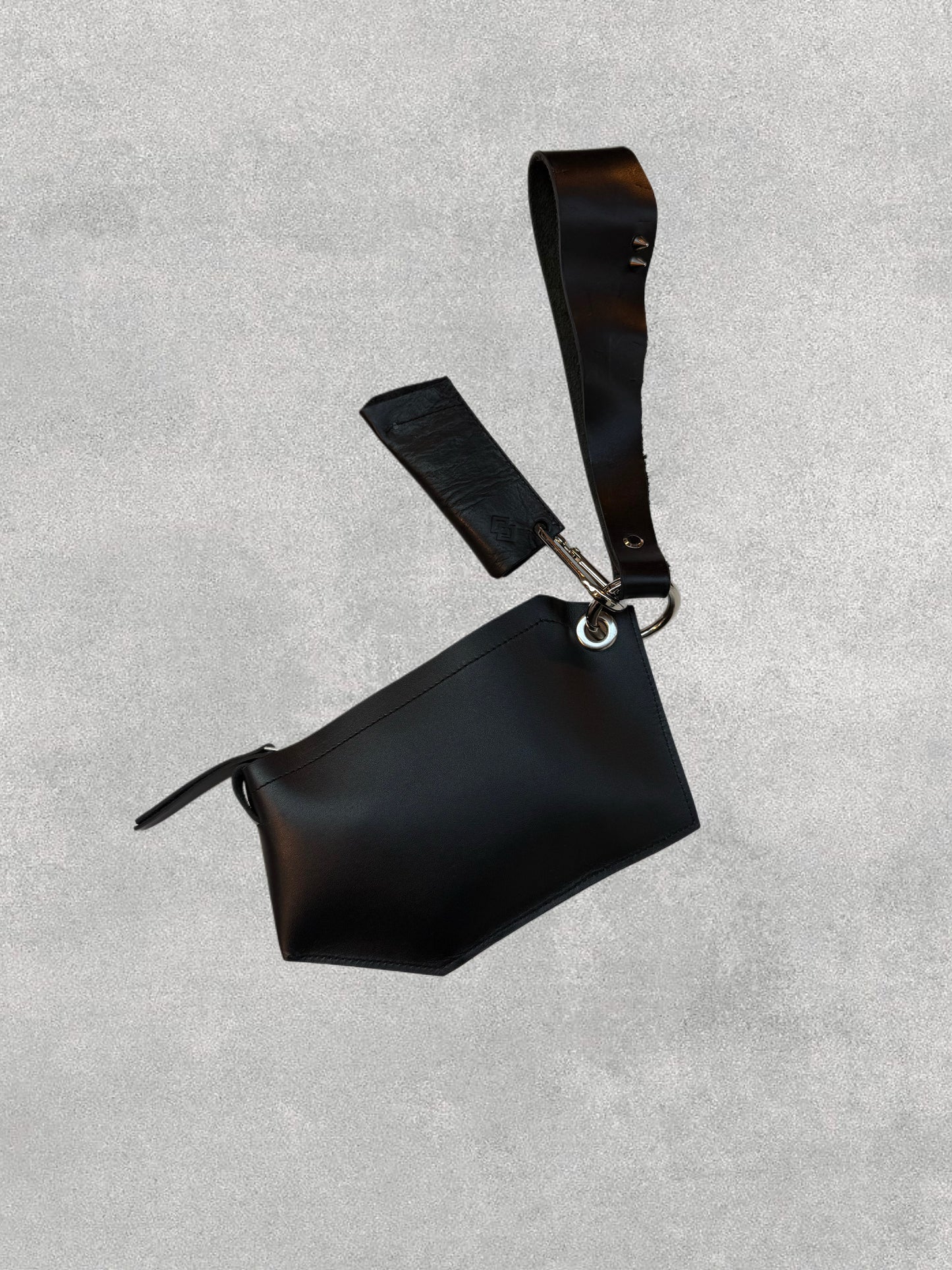 Minimalist Black Leather Wristlet Bag