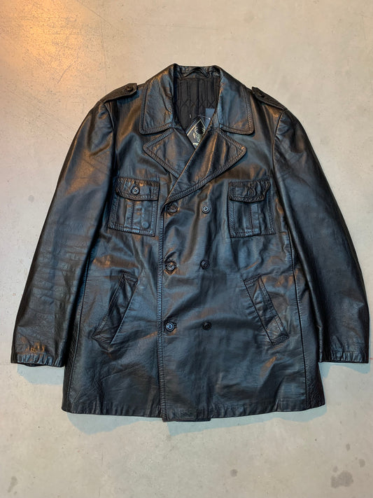 Men's Vintage Black Leather Coat with Double Breasted Front