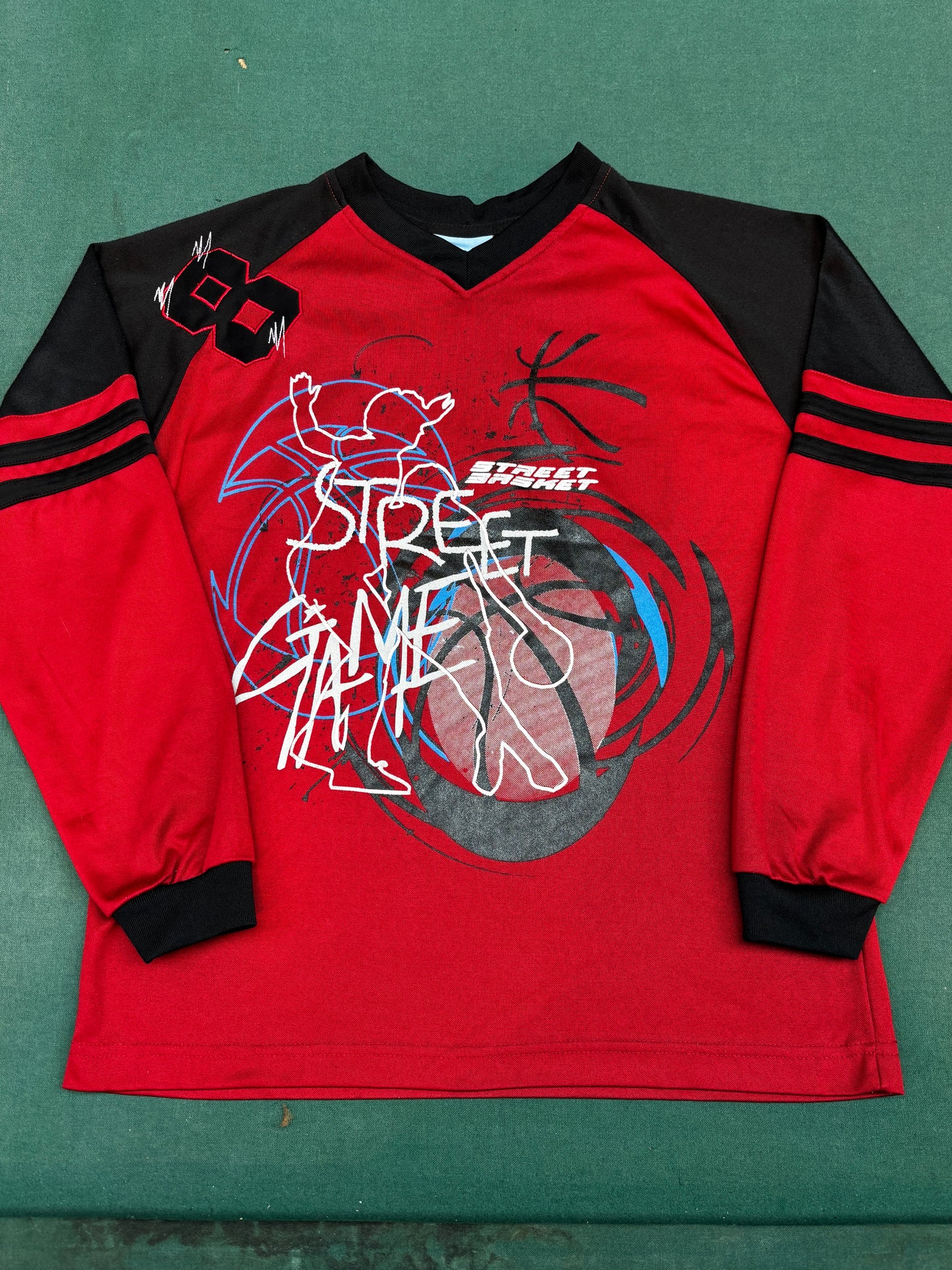 Vintage 90s Streetwear Red Black Graphic Basketball Long Sleeve
