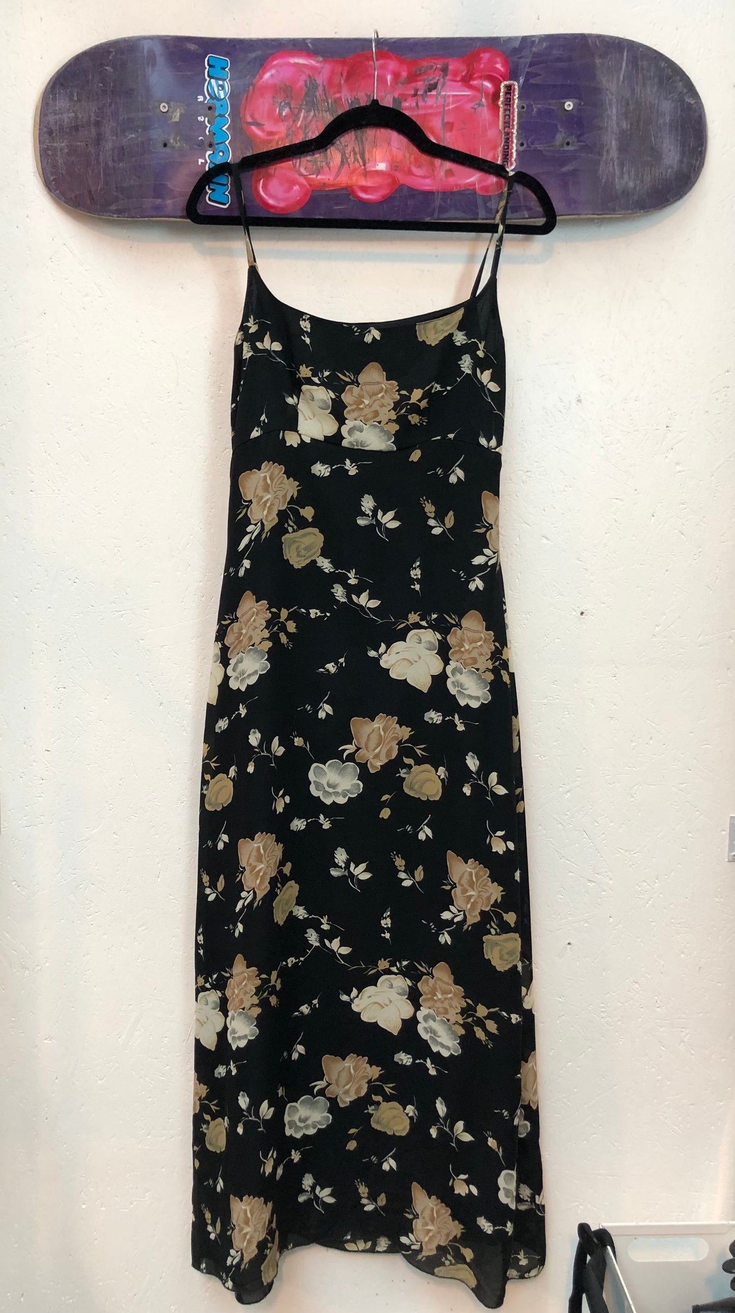 Vintage Floral Black Slip Dress