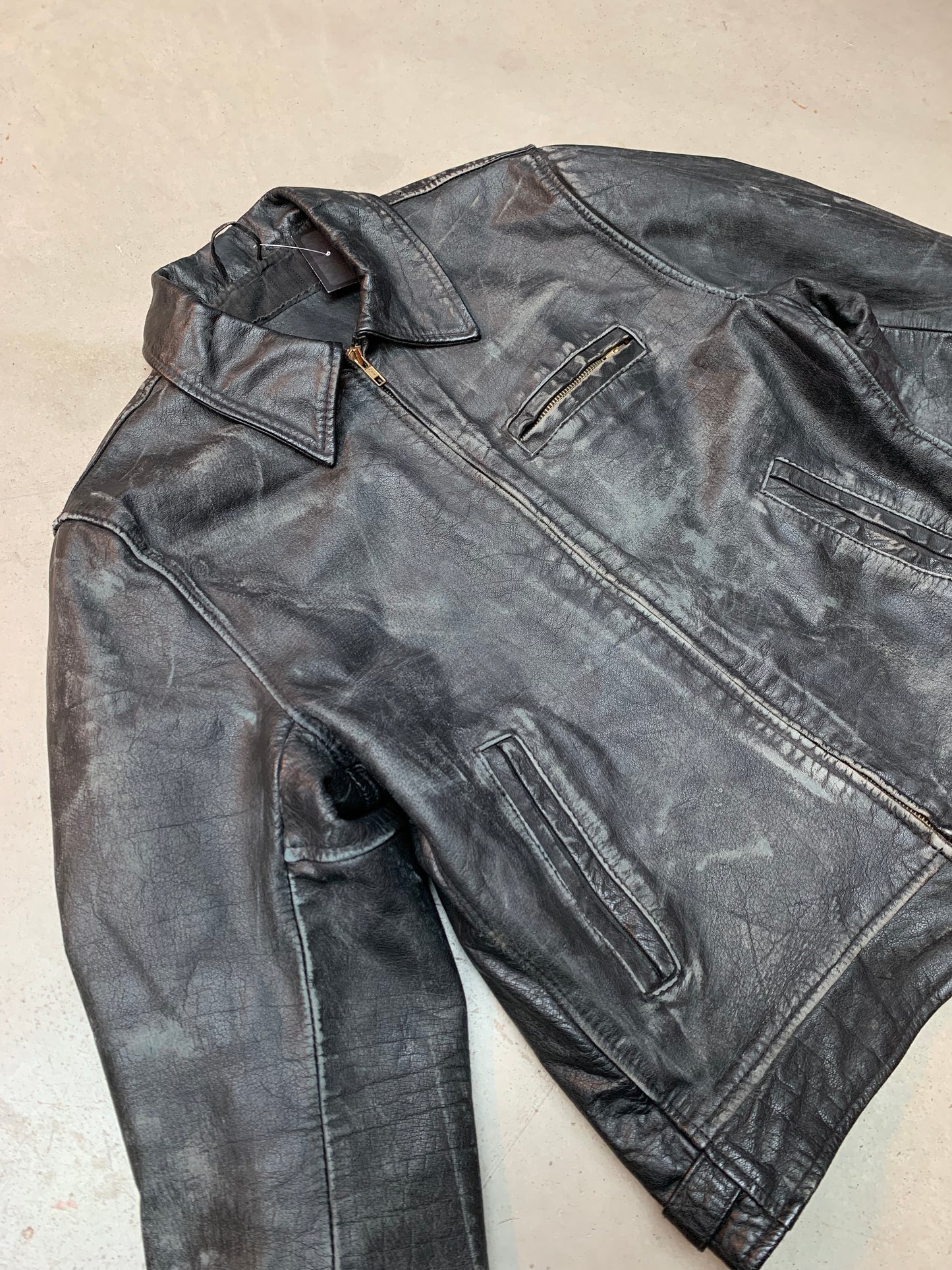 Vintage Wornout Black Gray Leather Jacket