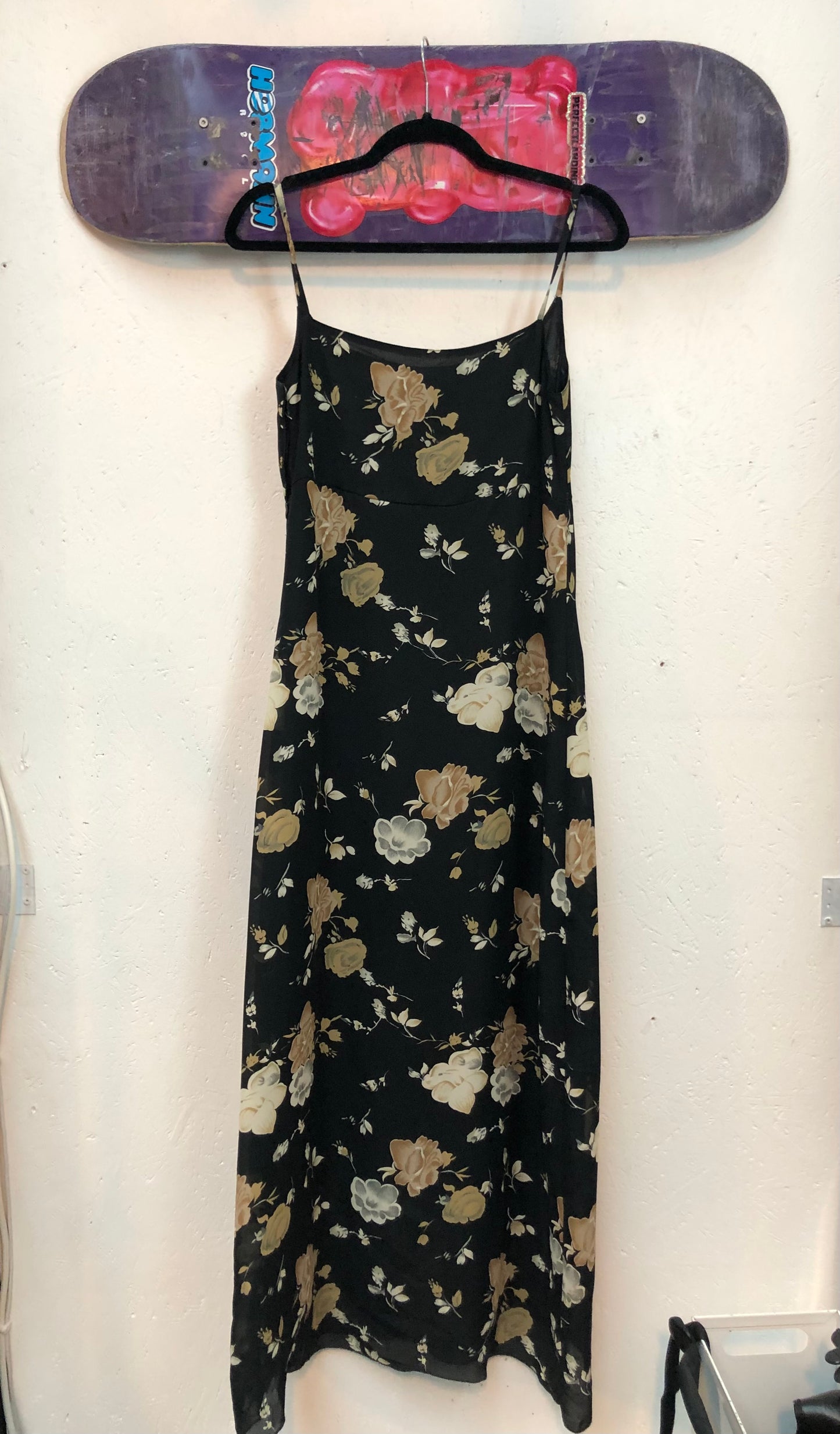 Vintage Floral Black Slip Dress