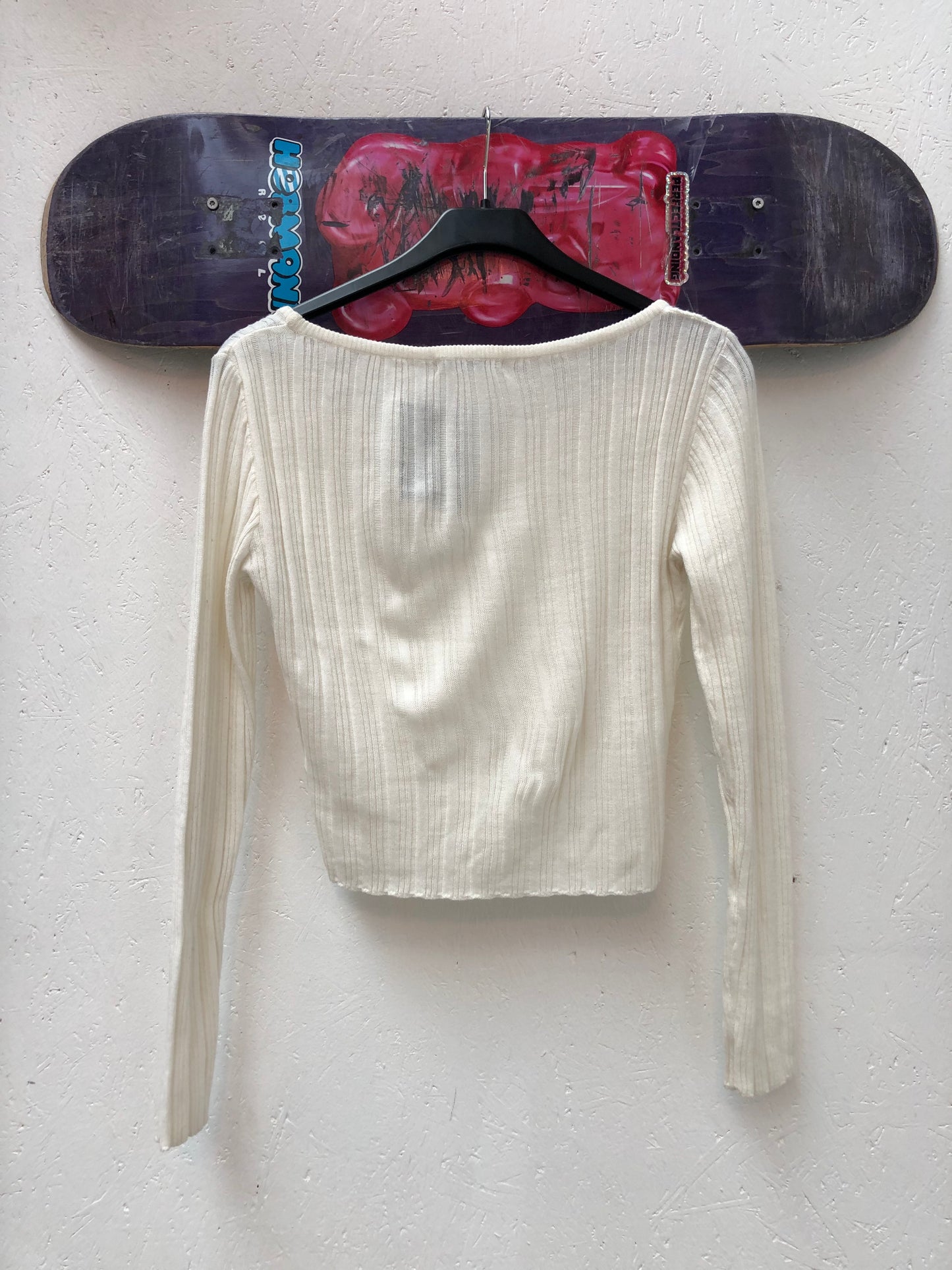 Ivory Ribbed Knit Scoop Neck Top