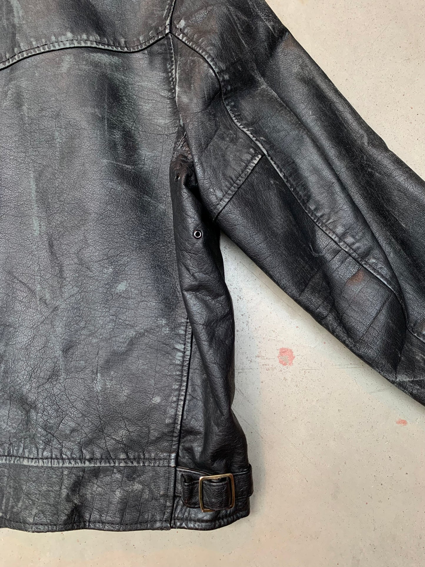 Vintage Wornout Black Gray Leather Jacket