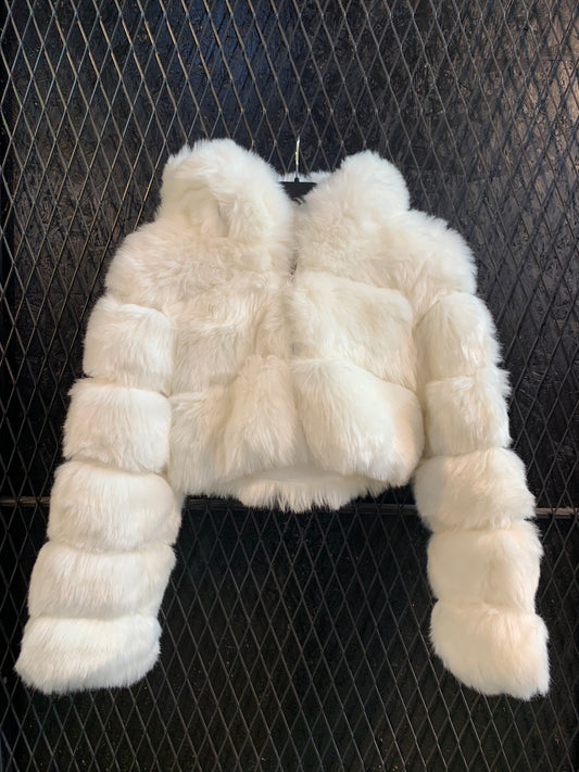 Fashion White Faux Fur Cropped Jacket