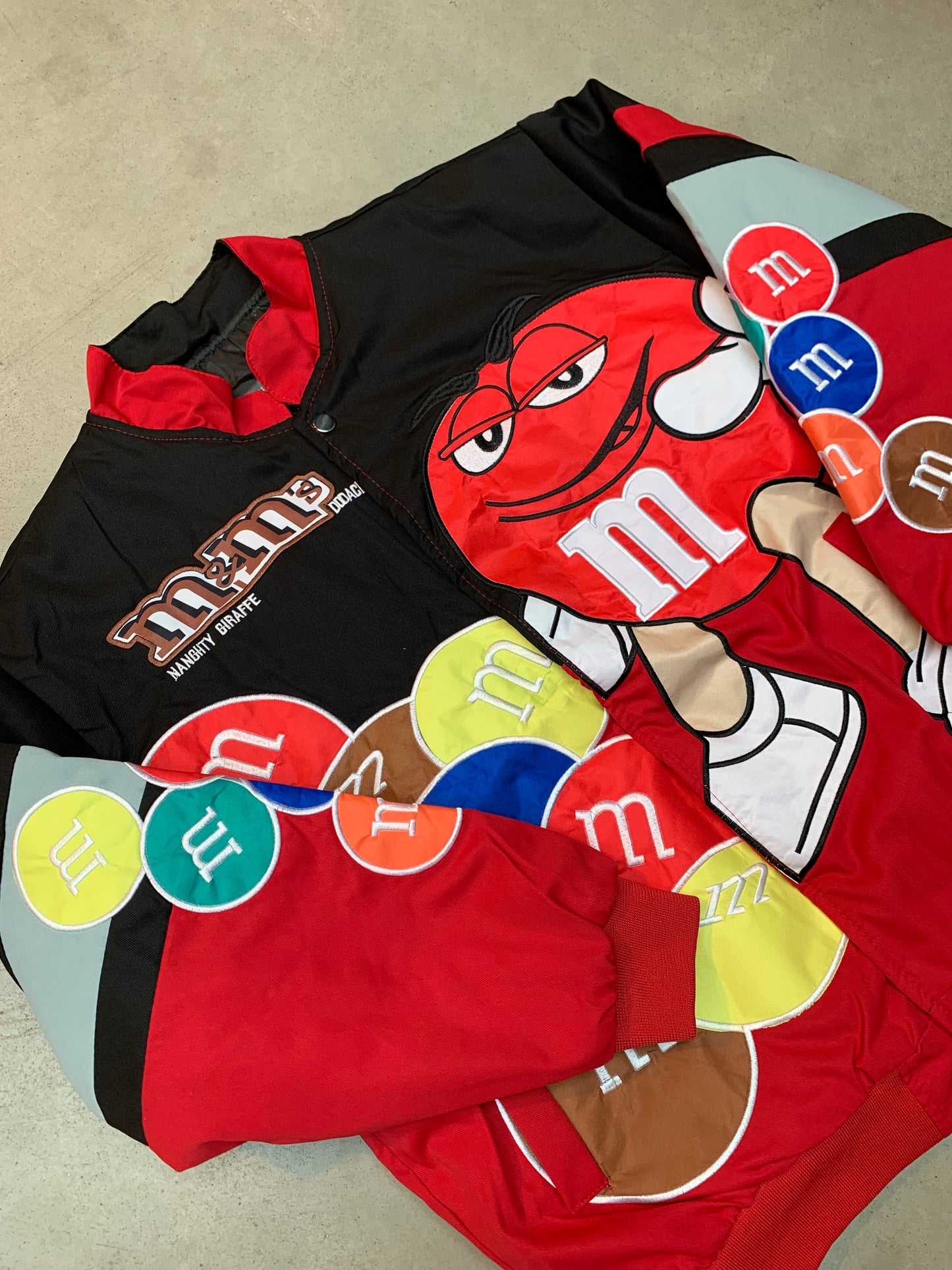 Y2K Unisex Red M&M Bomber Jacket