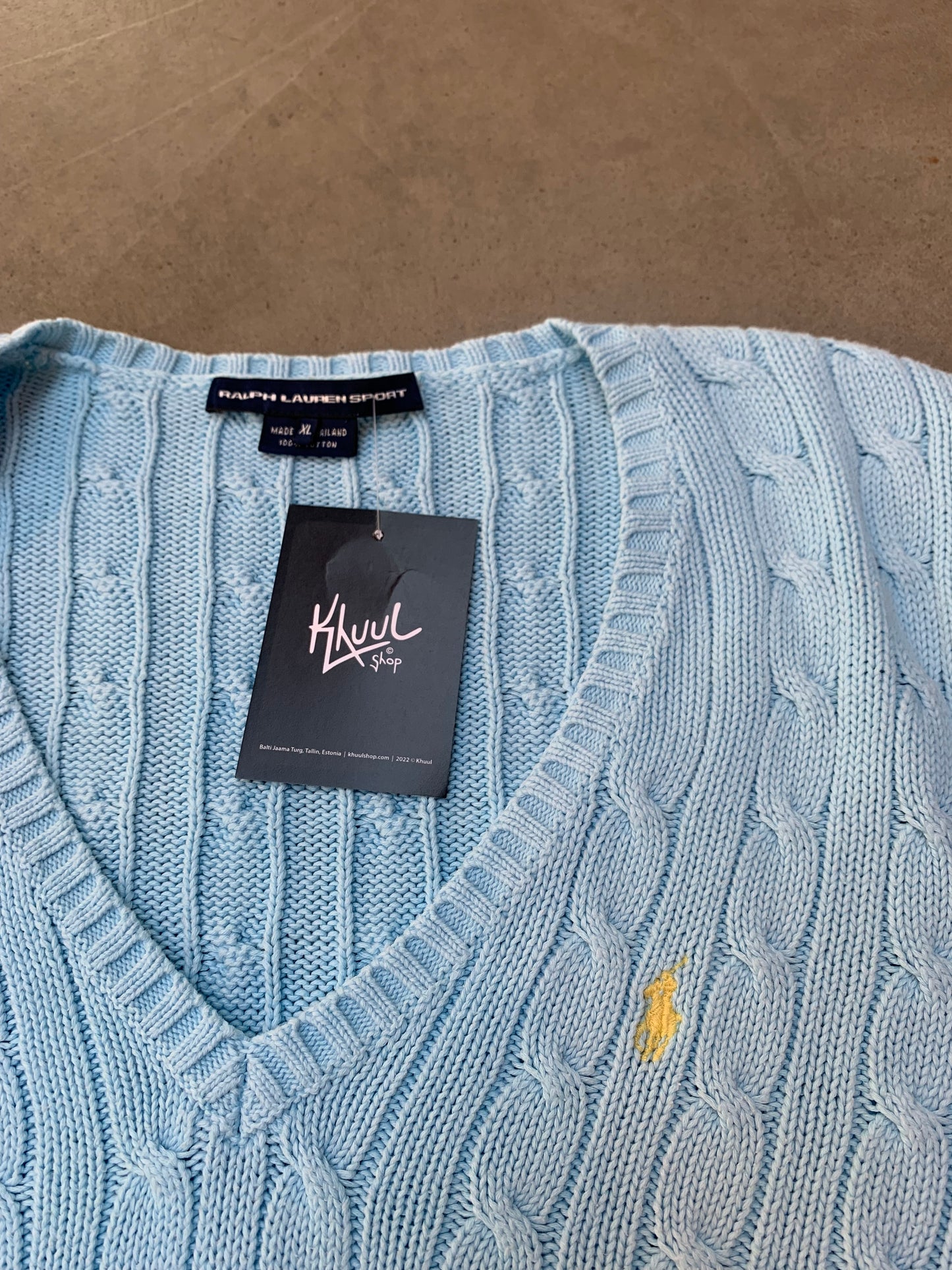Sky Blue Cable Knit Sweater Ralph Lauren V Neck