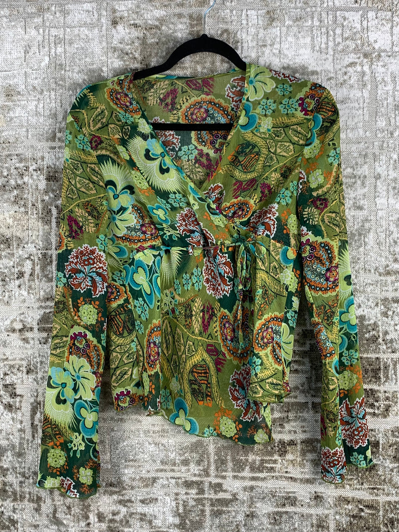 Womens Vintage Y2K Green Floral Long Sleeve Top