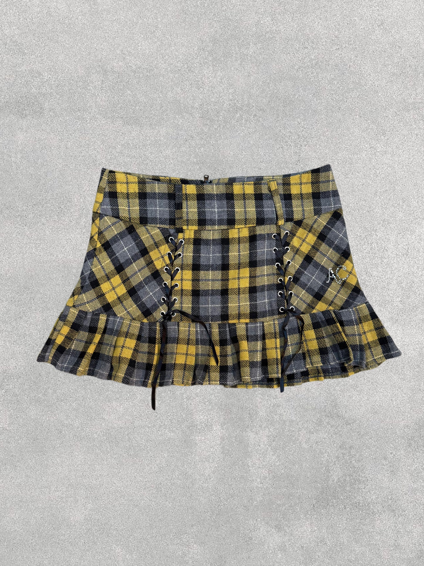 Yellow Plaid Pleated Mini Skirt
