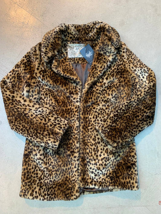 Womens Y2K Leopard Print Fur Jacket