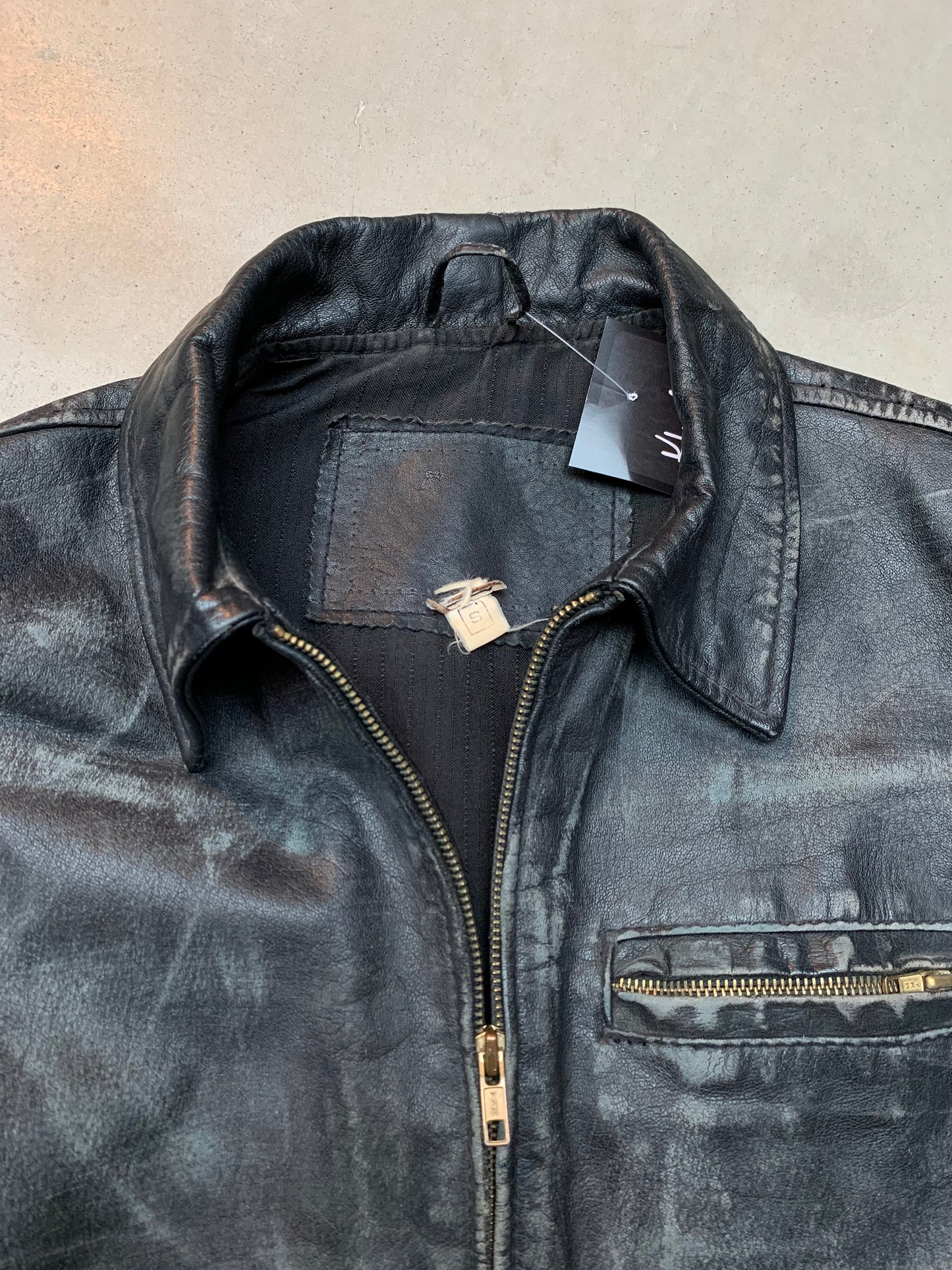 Vintage Wornout Black Gray Leather Jacket