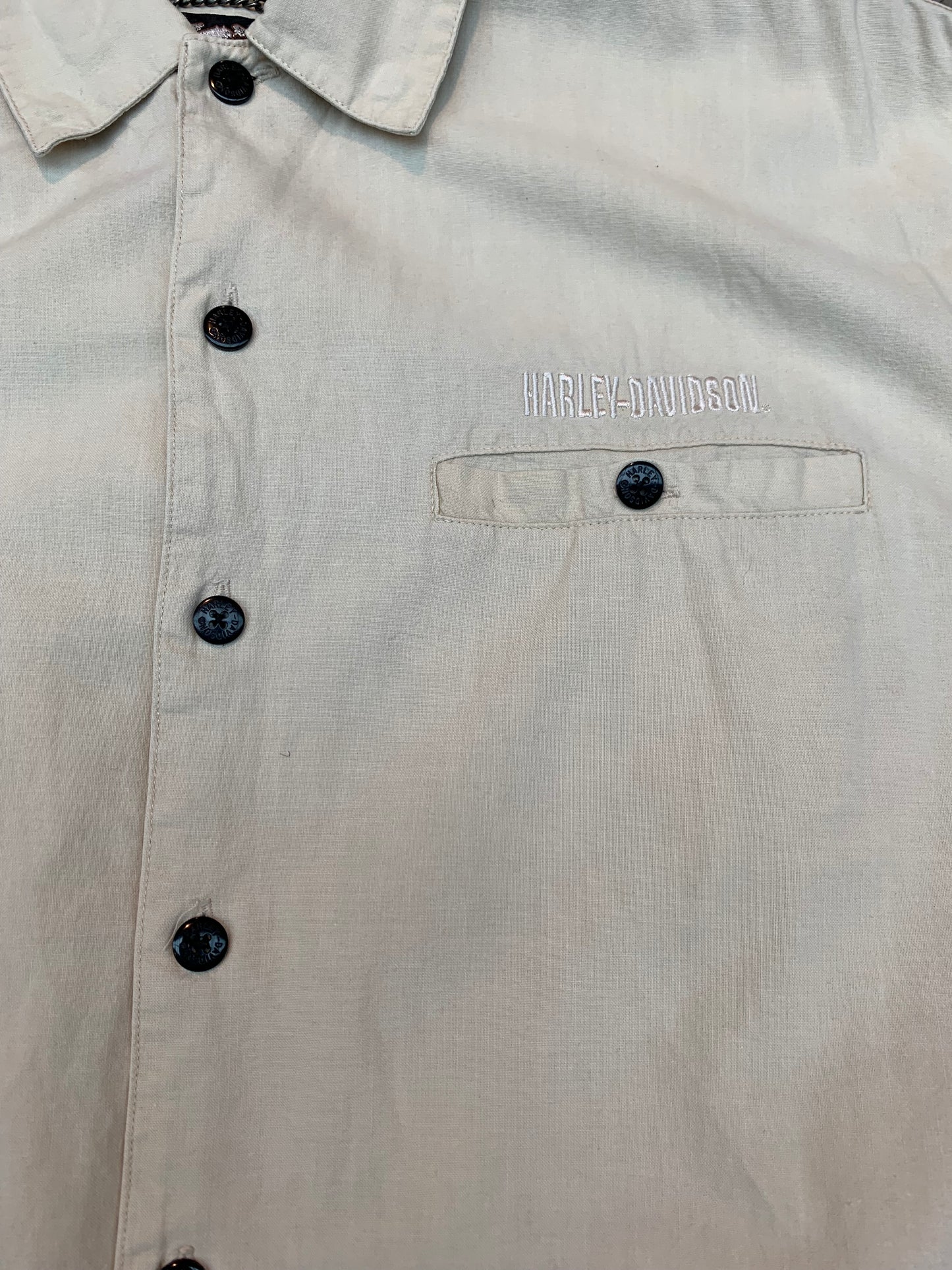 Harley-Davidson Beige Short Sleeve Button-Up Shirt