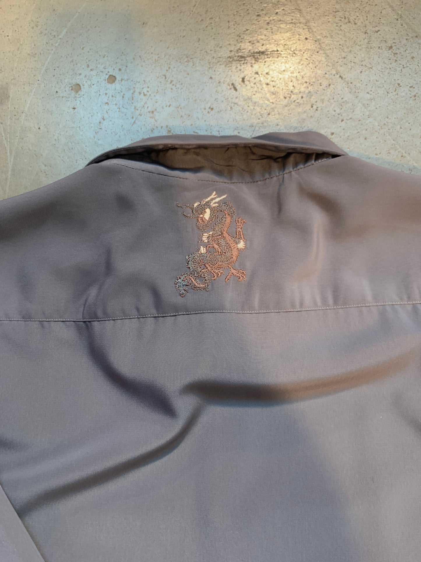 Y2K Men's Embroidered Dragon Grey Longsleeve Button-Up Shirt