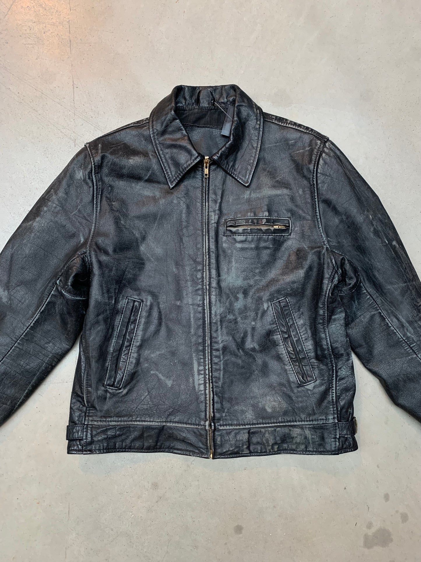Vintage Wornout Black Gray Leather Jacket