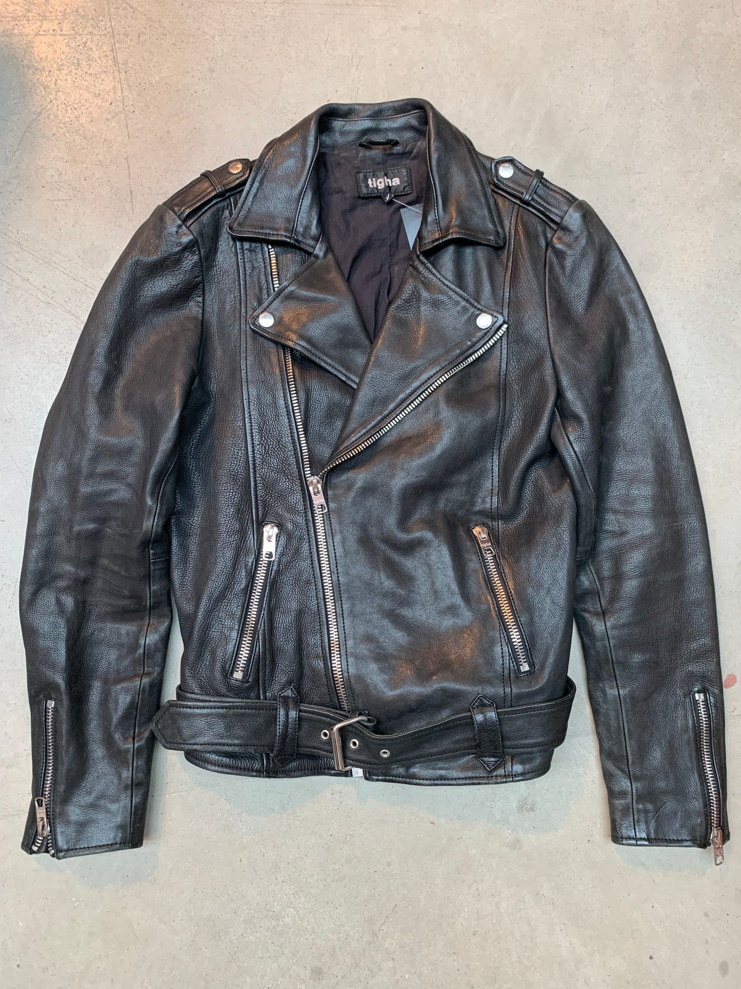 "tigha" Black Leather Jacket
