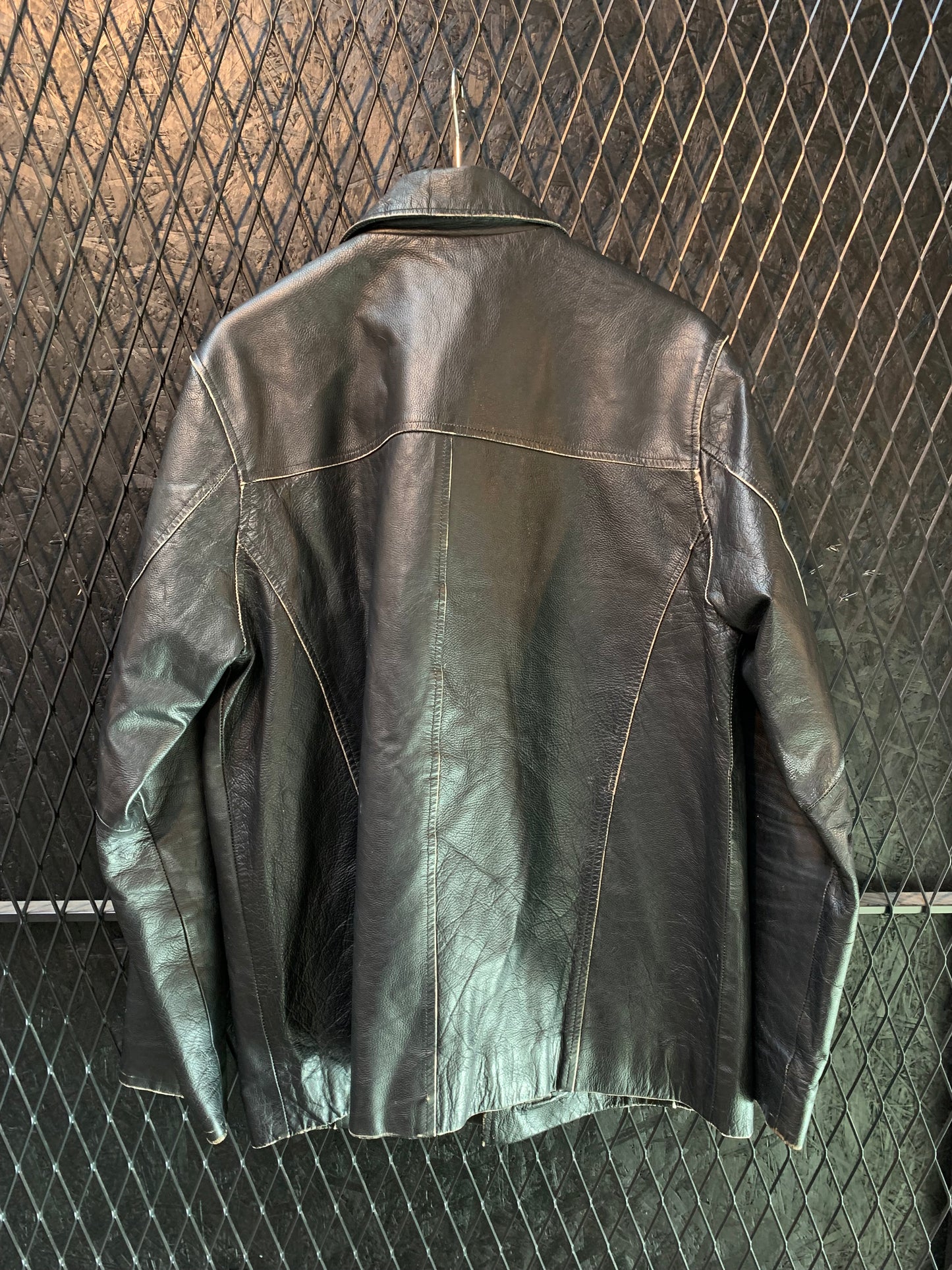 Black Vintage Leather Jacket With Button Closure