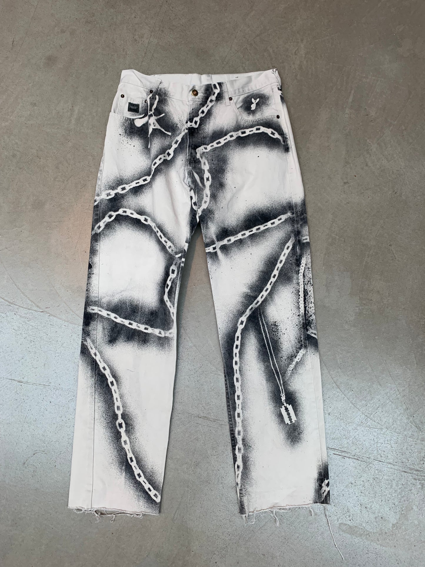 Handmade Women XL White Black Spray Painted Pants
