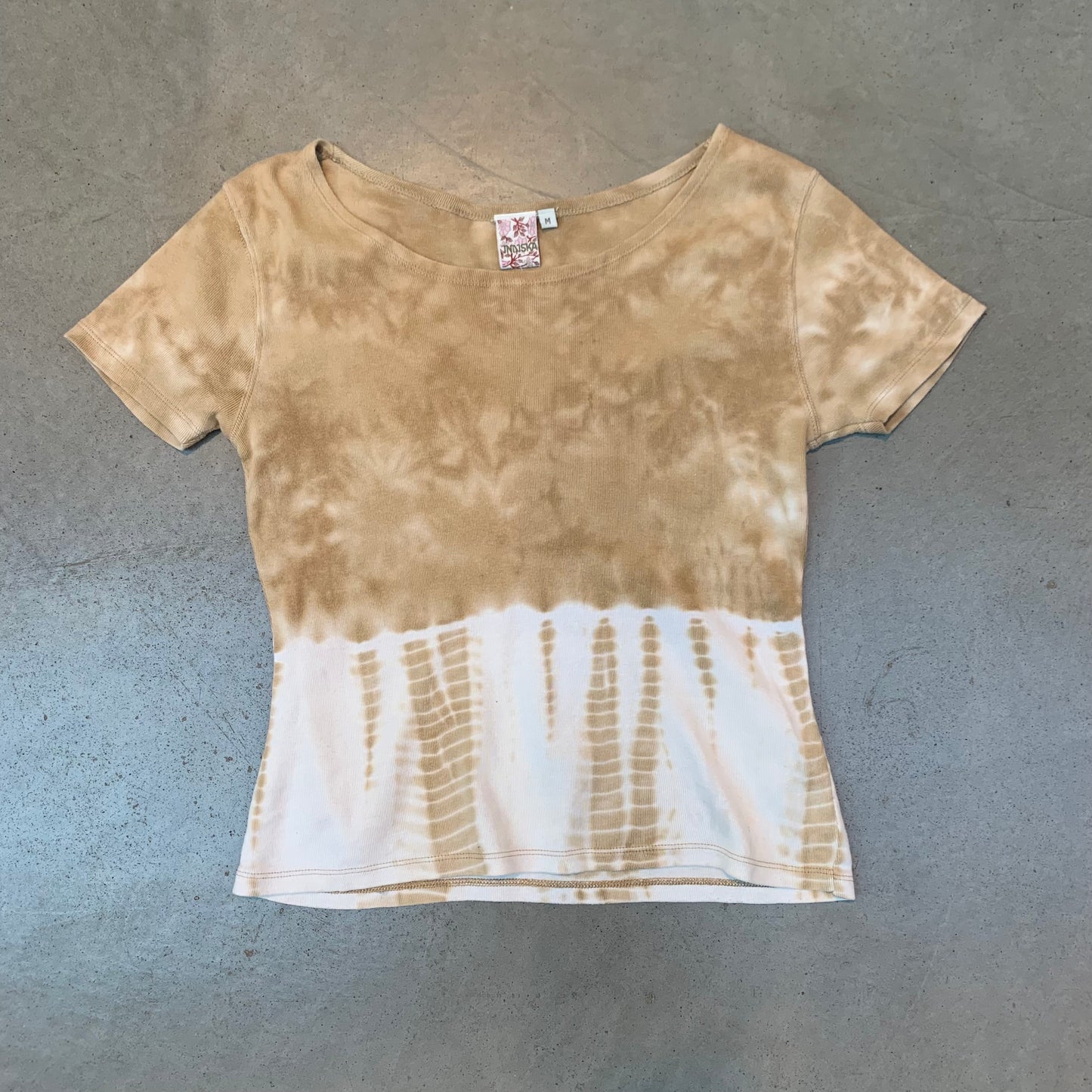 Brown White Tie Dye Cotton Fitted T Shirt