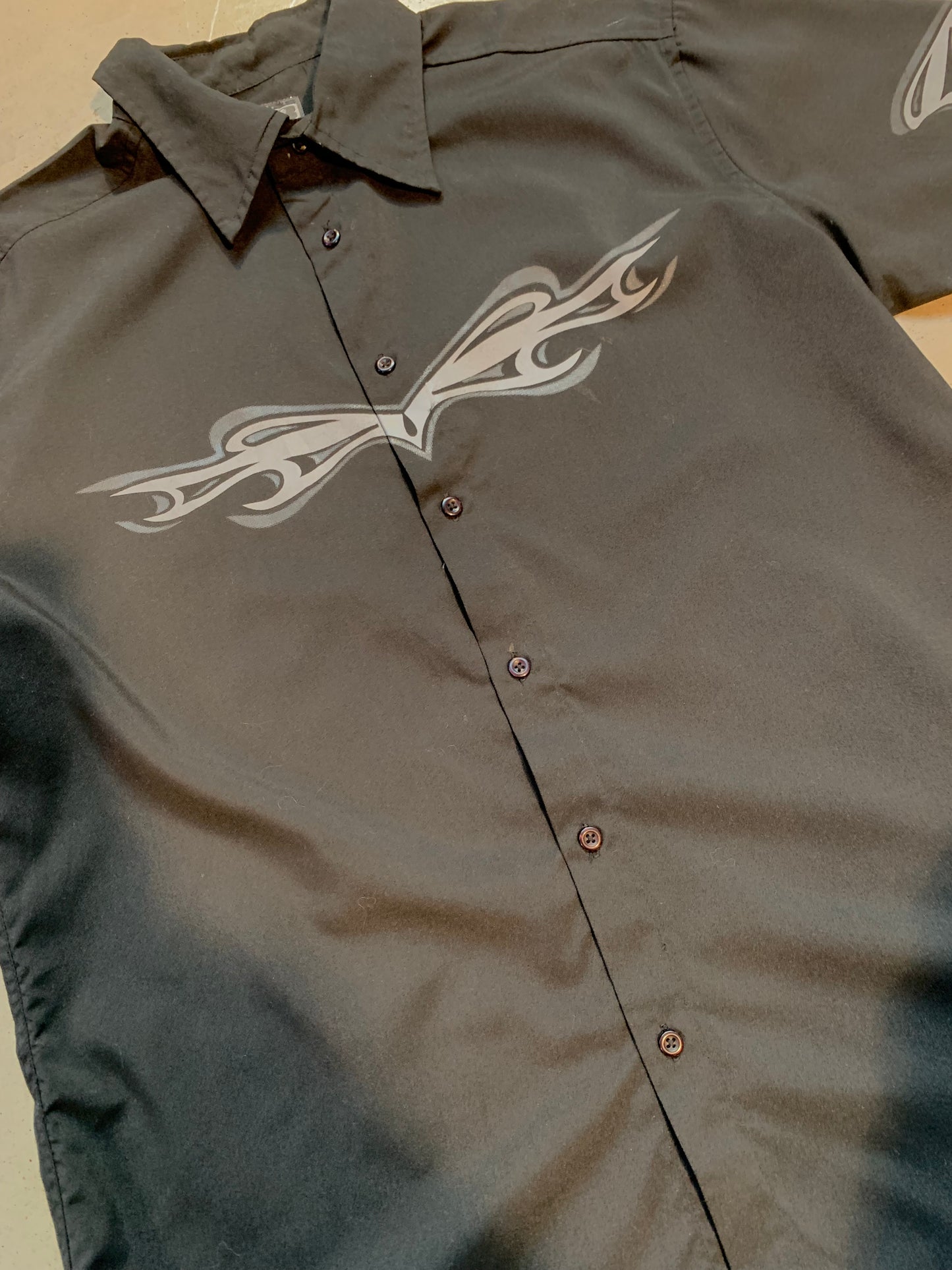 Y2K Men's Dark Grey Tribal Button-Up Shirt