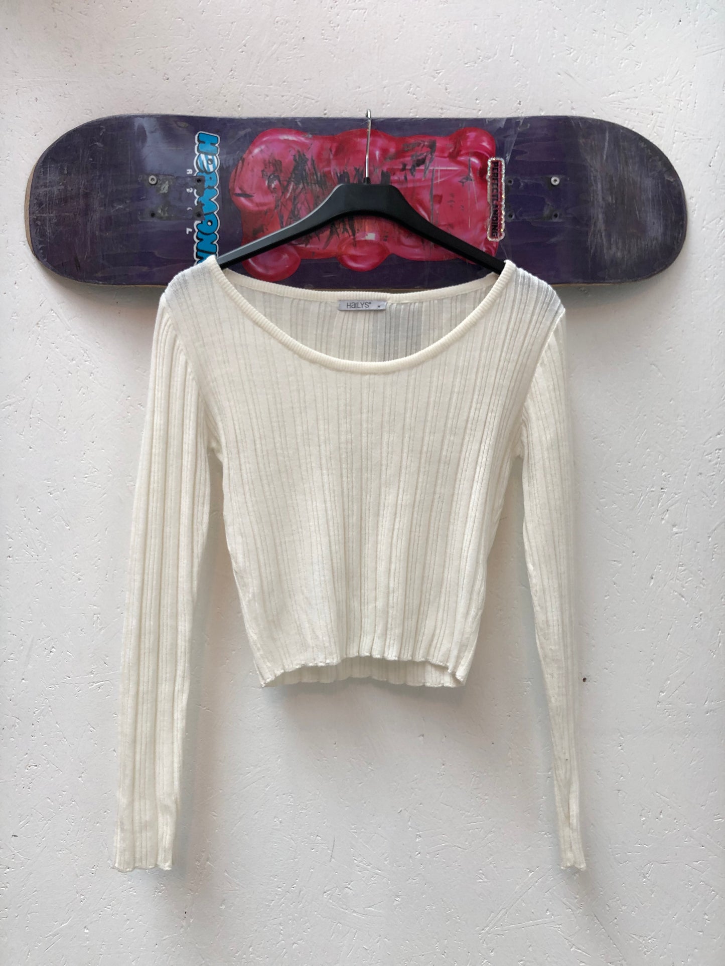 Ivory Ribbed Knit Scoop Neck Top