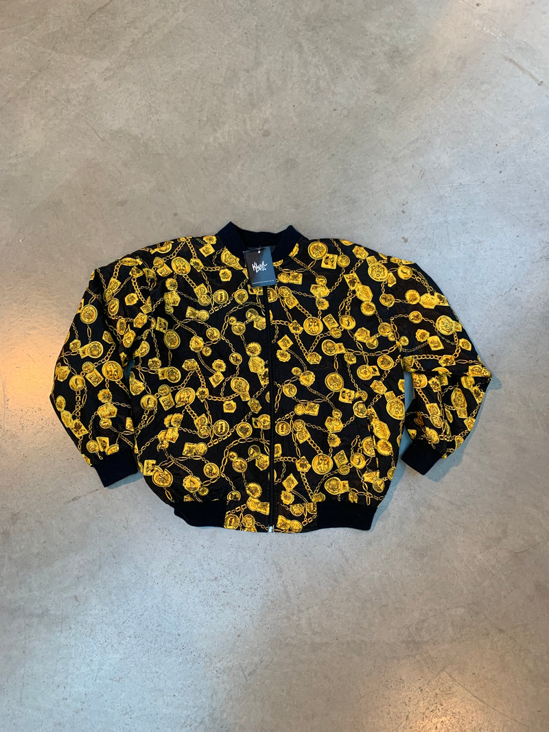 Vintage Black Bomber Jacket With Gold Chain