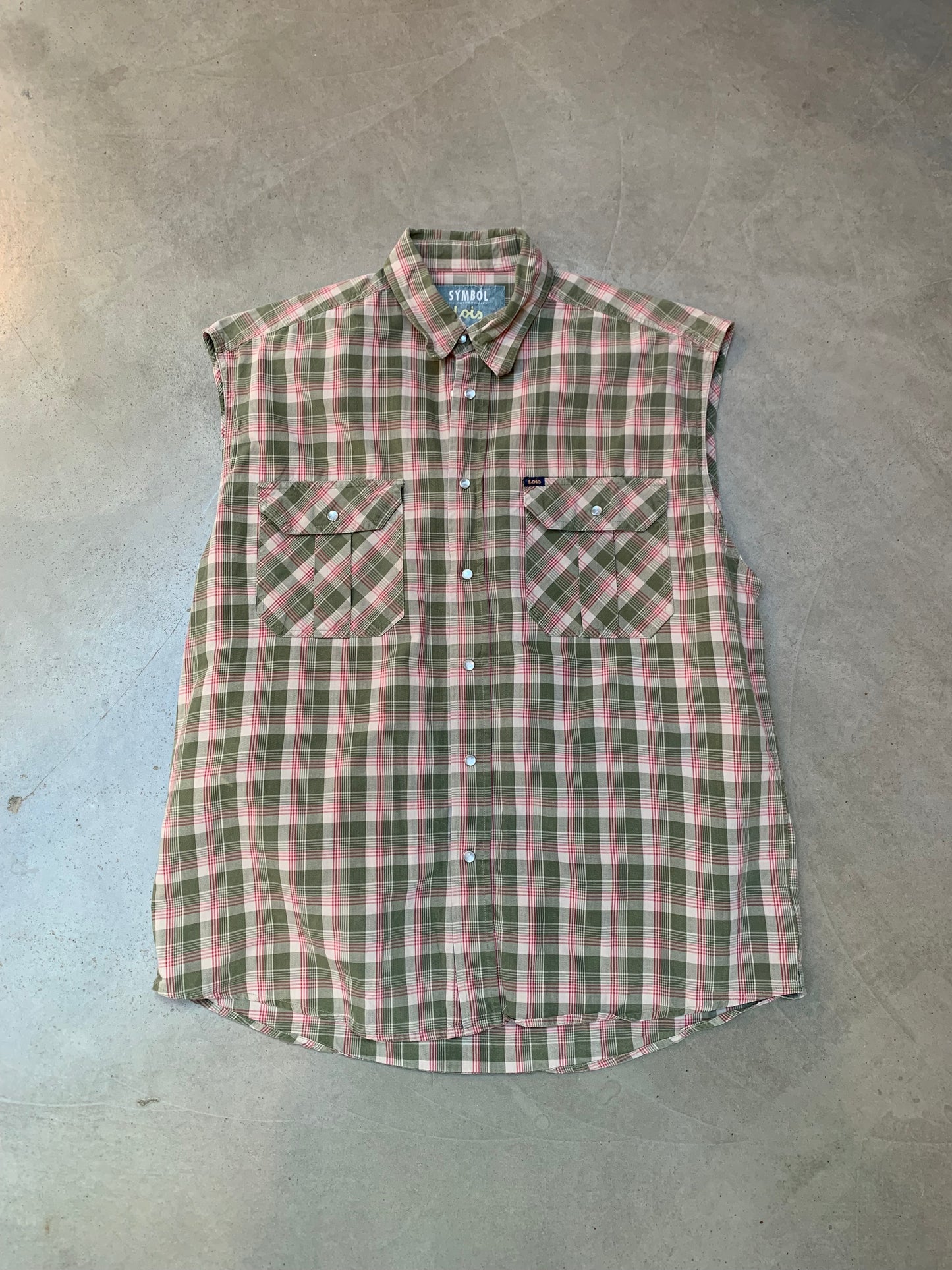Vintage Lois Sleeveless Plaid Shirt Men L