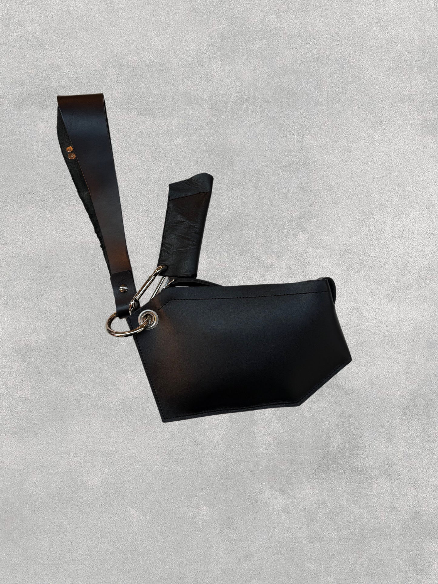 Minimalist Black Leather Wristlet Bag