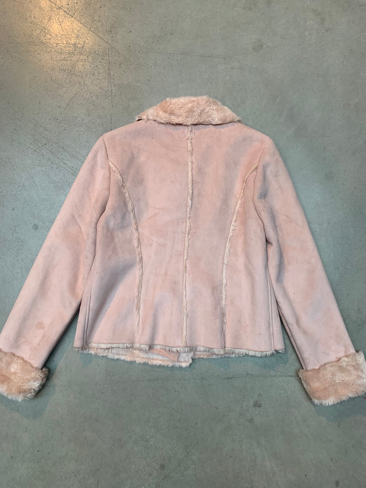 Vintage Women's Short Shearling Style Jacket in Blush Pink