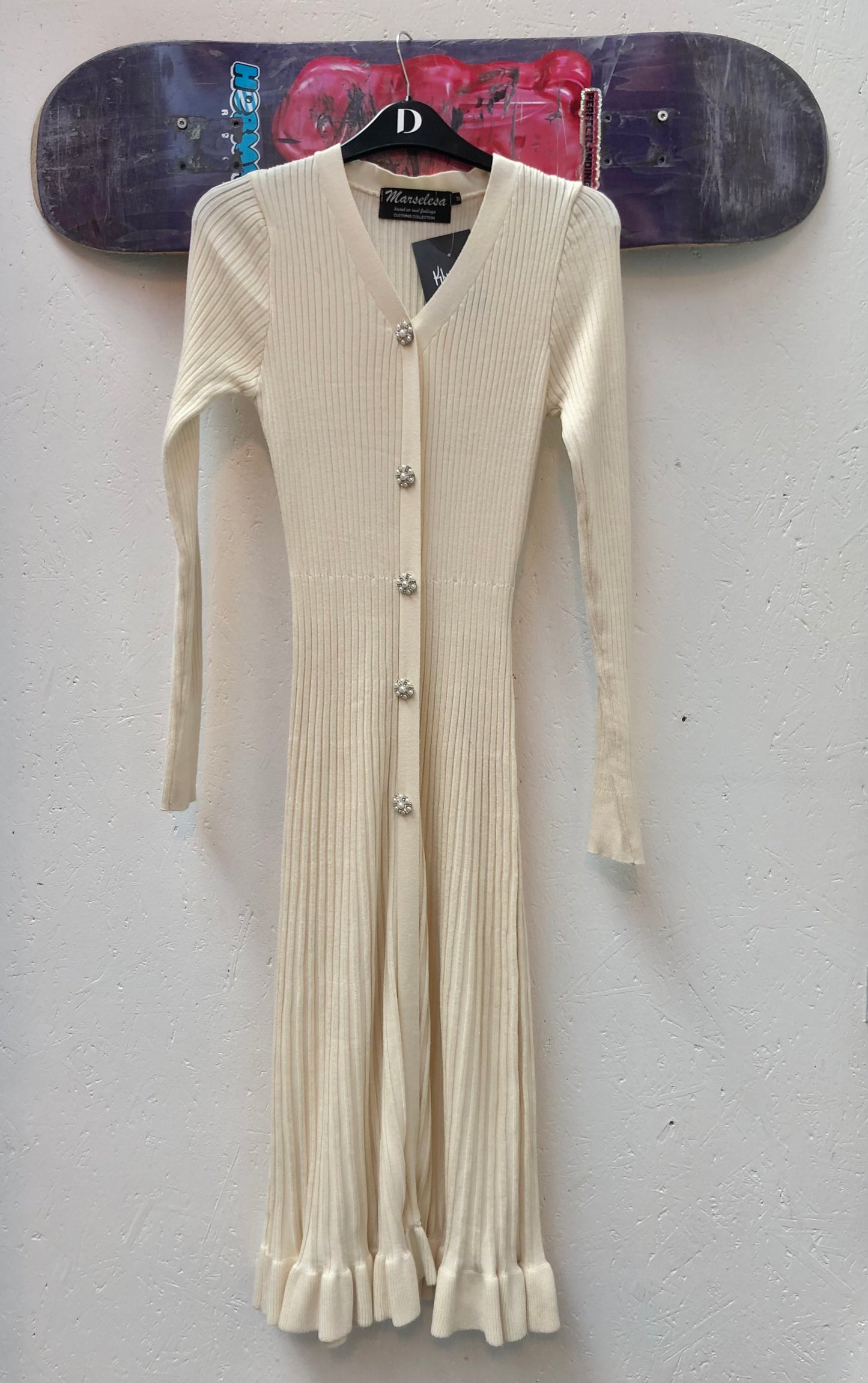 Ivory Ribbed Knit Maxi Dress