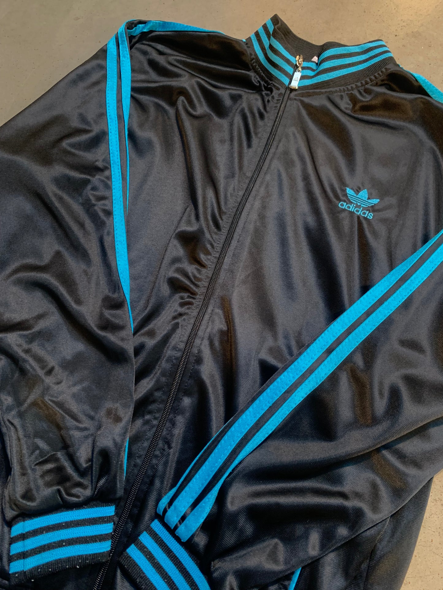 Adidas Black with Light Blue Stripes Track Jacket