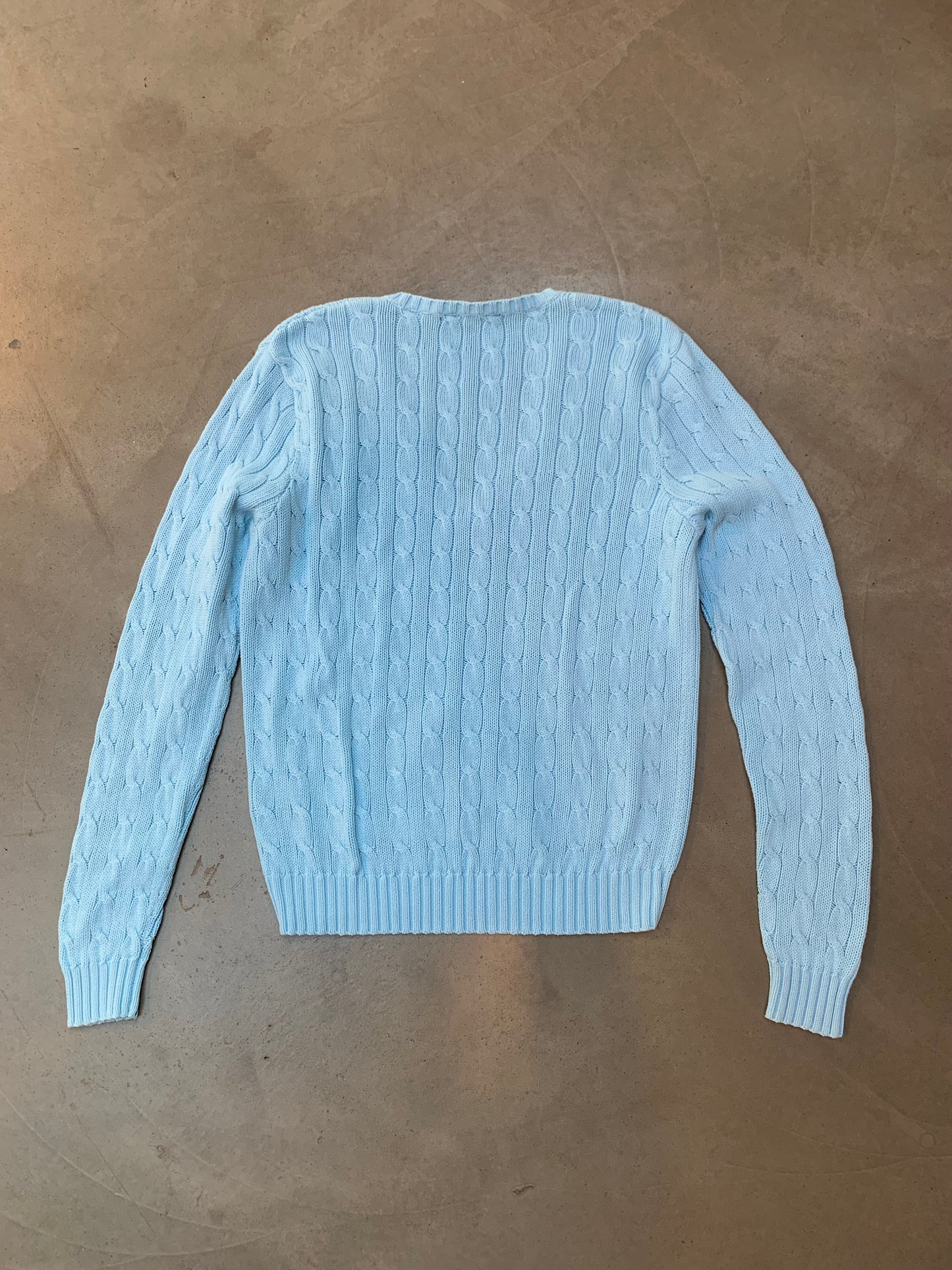 Sky Blue Cable Knit Sweater Ralph Lauren V Neck